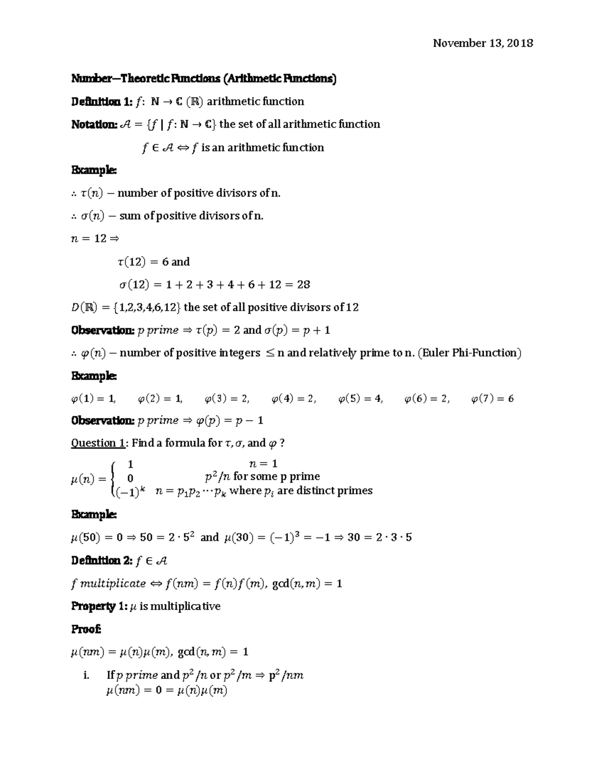 Fermat's Theorem - November 13, 2018 Number―Theoretic Functions ...