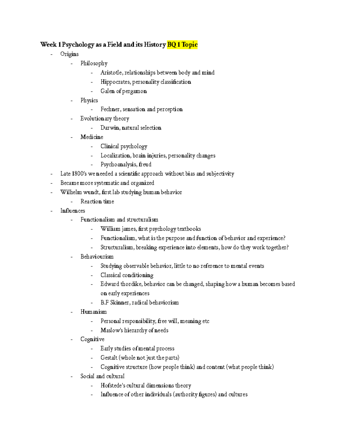 Units 1- 4pdf - Week 1 Psychology as a Field and its History BQ 1 Topic ...