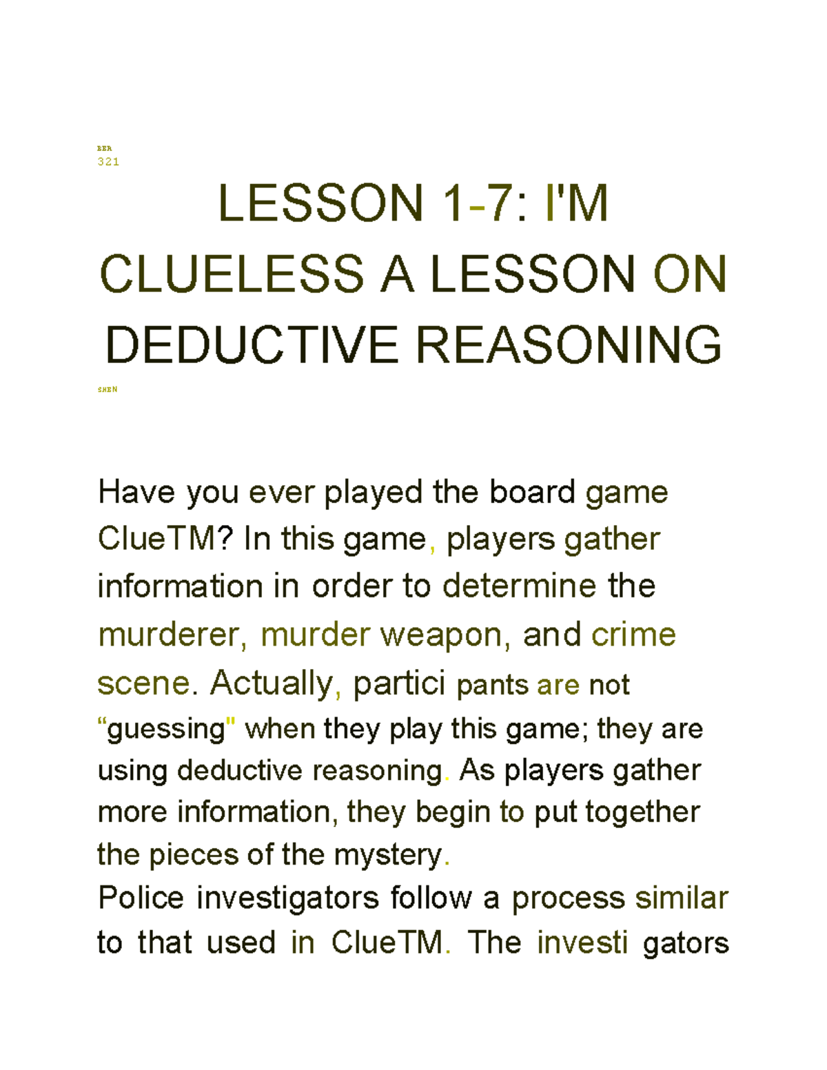  Deadly Picnic Lab on Deductive Reasoning 0001 BER 321 LESSON 1
