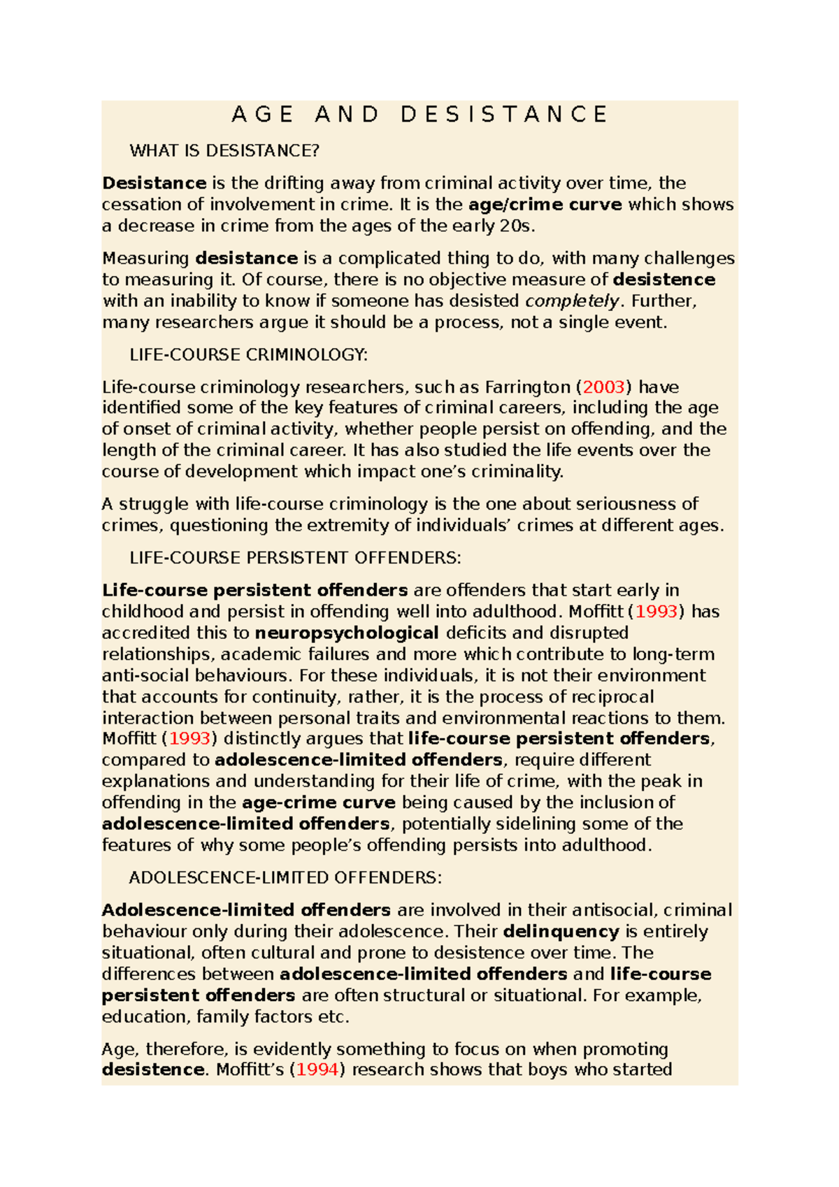 Age and Desistence Revision Document - A G E A N D D E S I S T A N C E ...