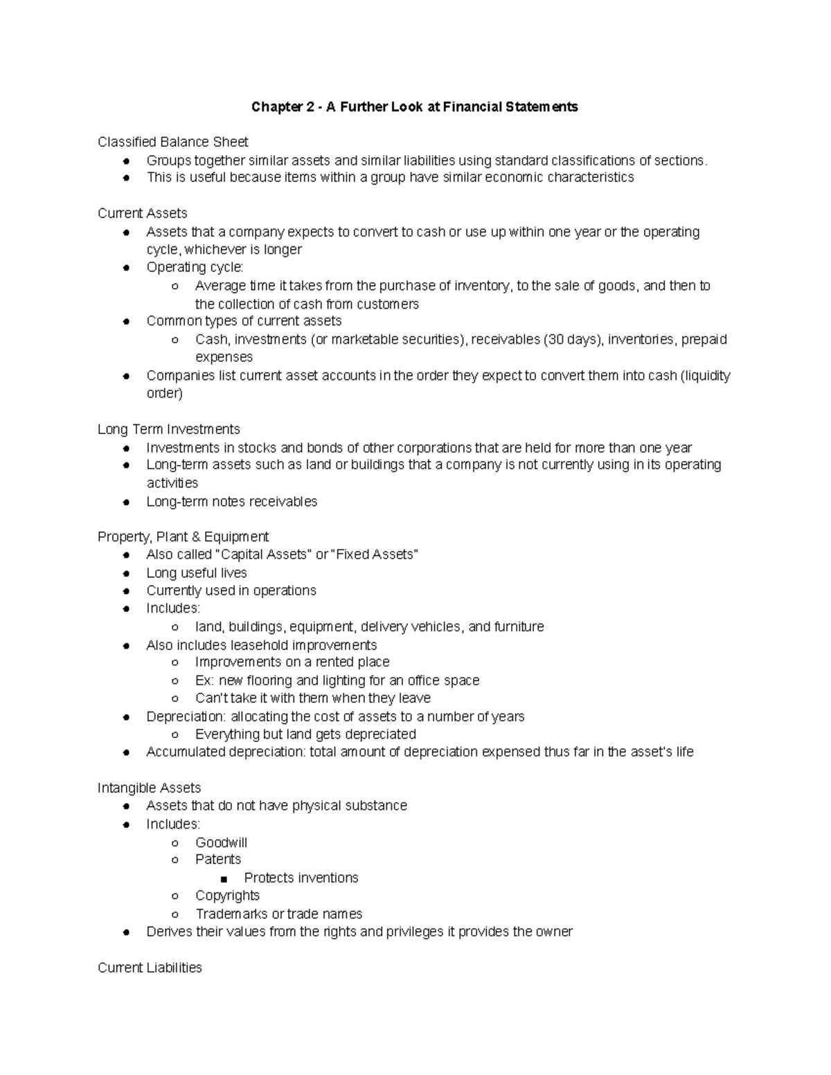 Chapter 2 Notes - Chapter 2 - A Further Look at Financial Statements ...