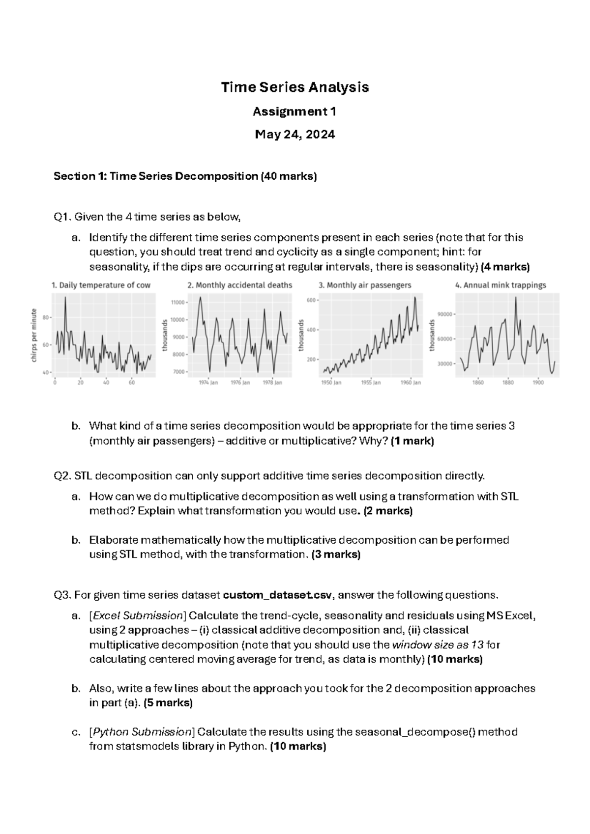 Time Series Analysis - Assignment 1 - Time Series Analysis Assignment 1 ...