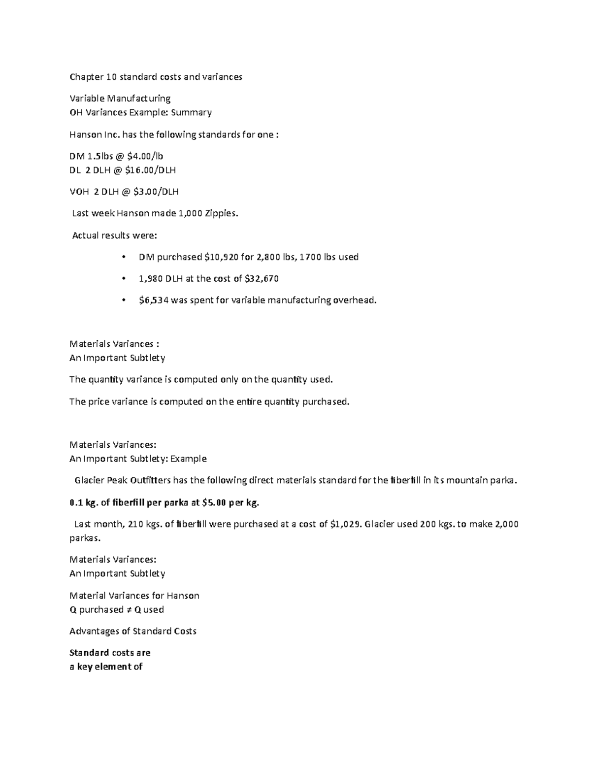 Chapter 10 Standard Costs And Variances - Chapter 10 Standard Costs And ...