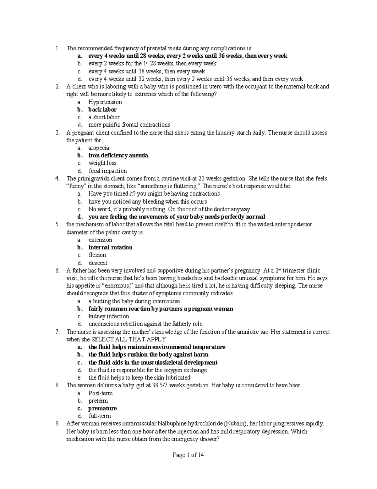 OB Test 1 2 2 - Study - The recommended frequency of prenatal visits ...