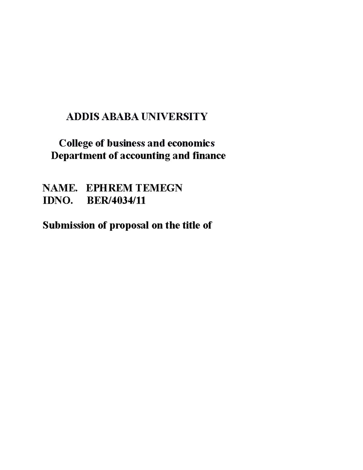 Proposal - Thiscjhi - ADDIS ABABA UNIVERSITY College of business and ...