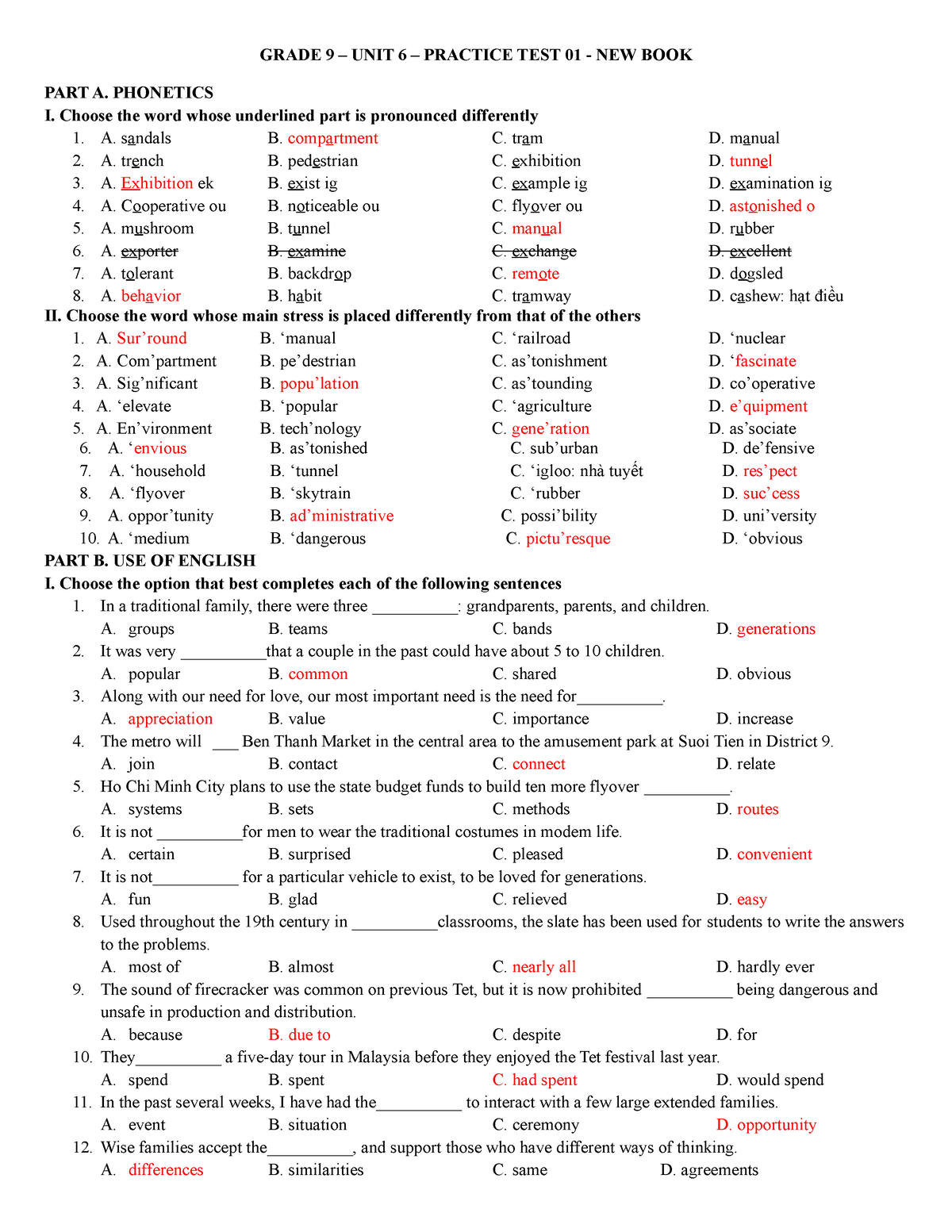 Unit 6 Practice 1 - GRADE 9 – UNIT 6 – PRACTICE TEST 01 - NEW BOOK PART ...