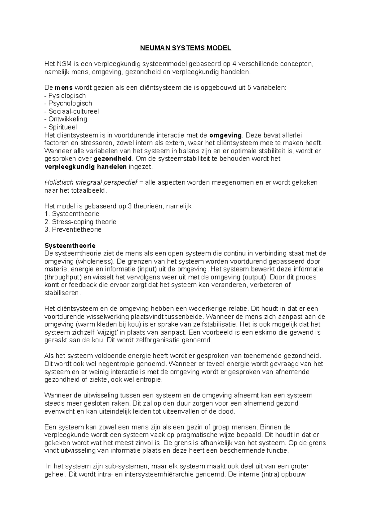 Neuman Systems Model - Aantekeningen basis NSM - NEUMAN SYSTEMS MODEL ...