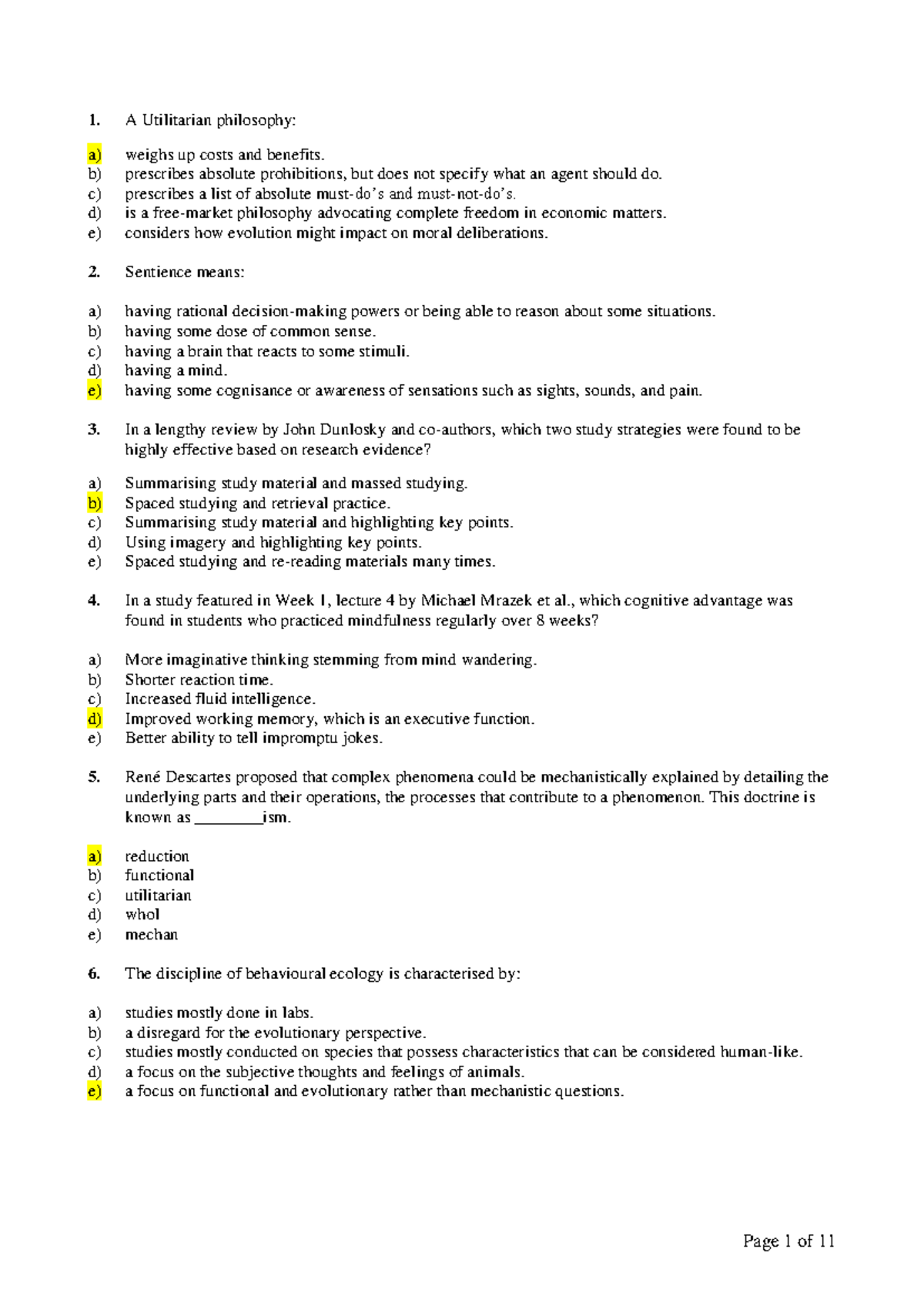 BIOL1320 exam 2019 answers - BIOL122 - MQ - Studocu