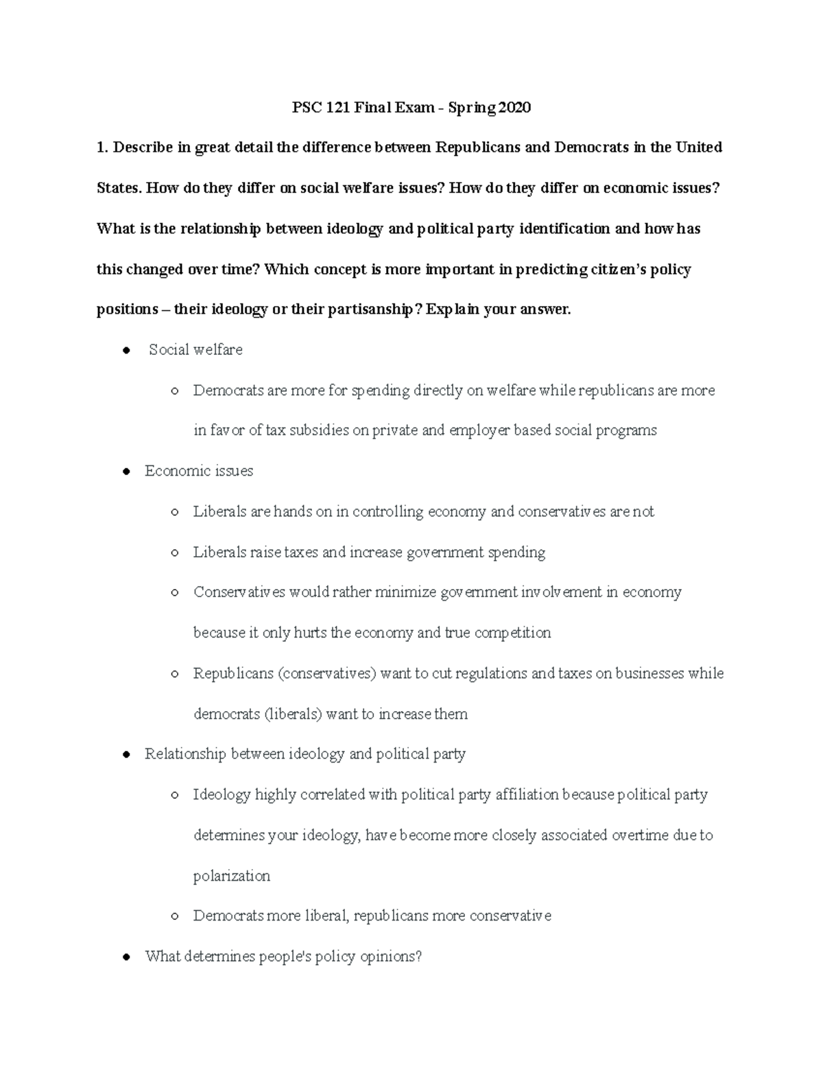 PSC 121 Final Exam Study Guide - PSC 121 Final Exam - Spring 2020 ...