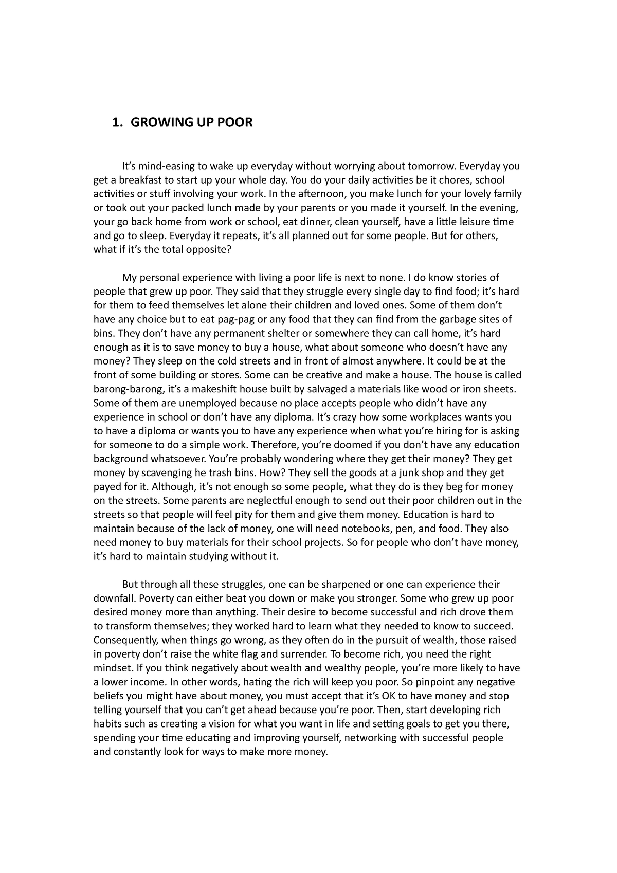 college essay about growing up poor
