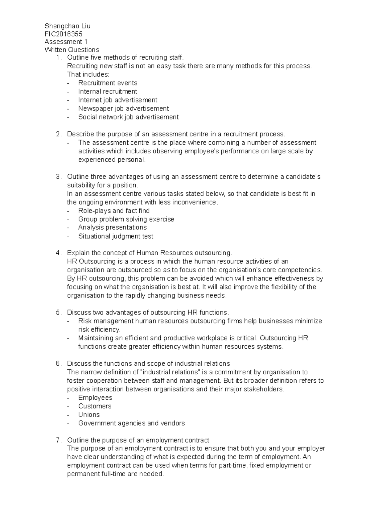 Task 1- Written Questions - FIC Assessment 1 Written Questions 1 ...