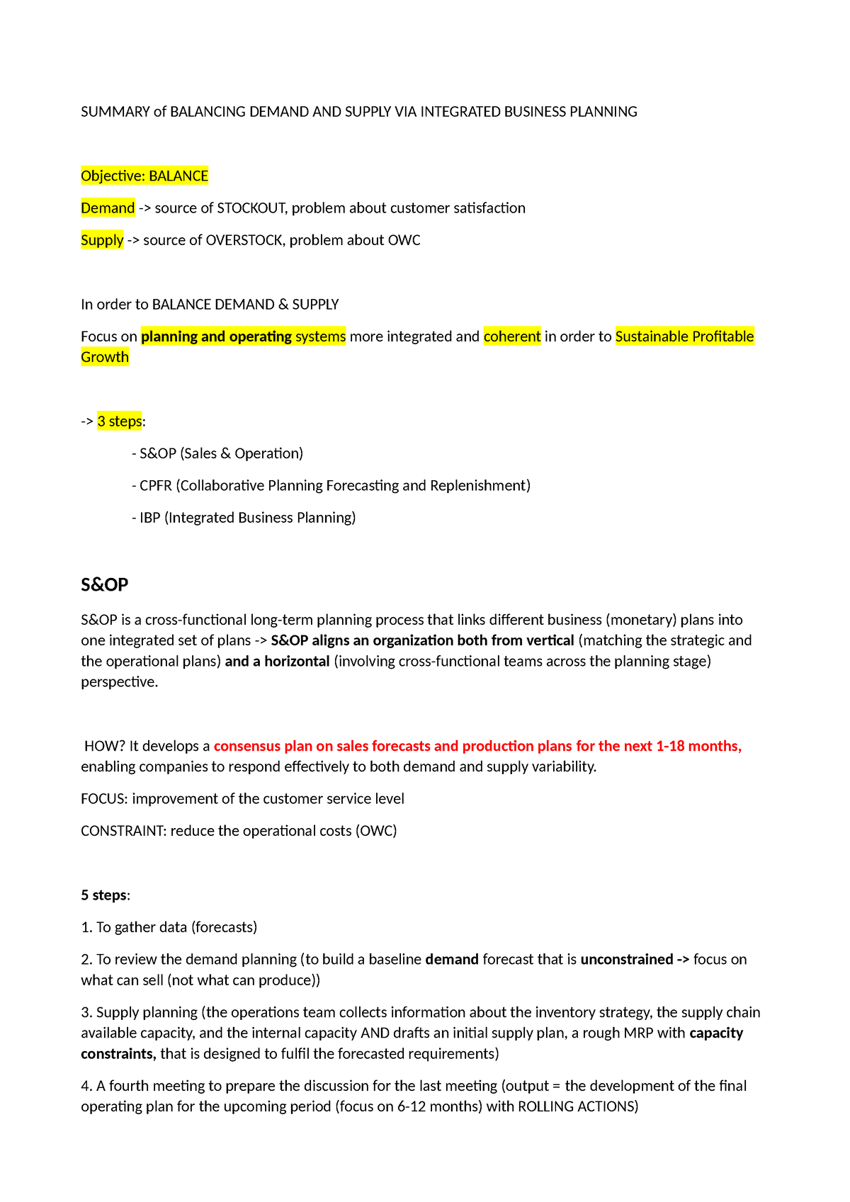 Summary of Balancing Demand AND Supply VIA Integrated Business Planning ...