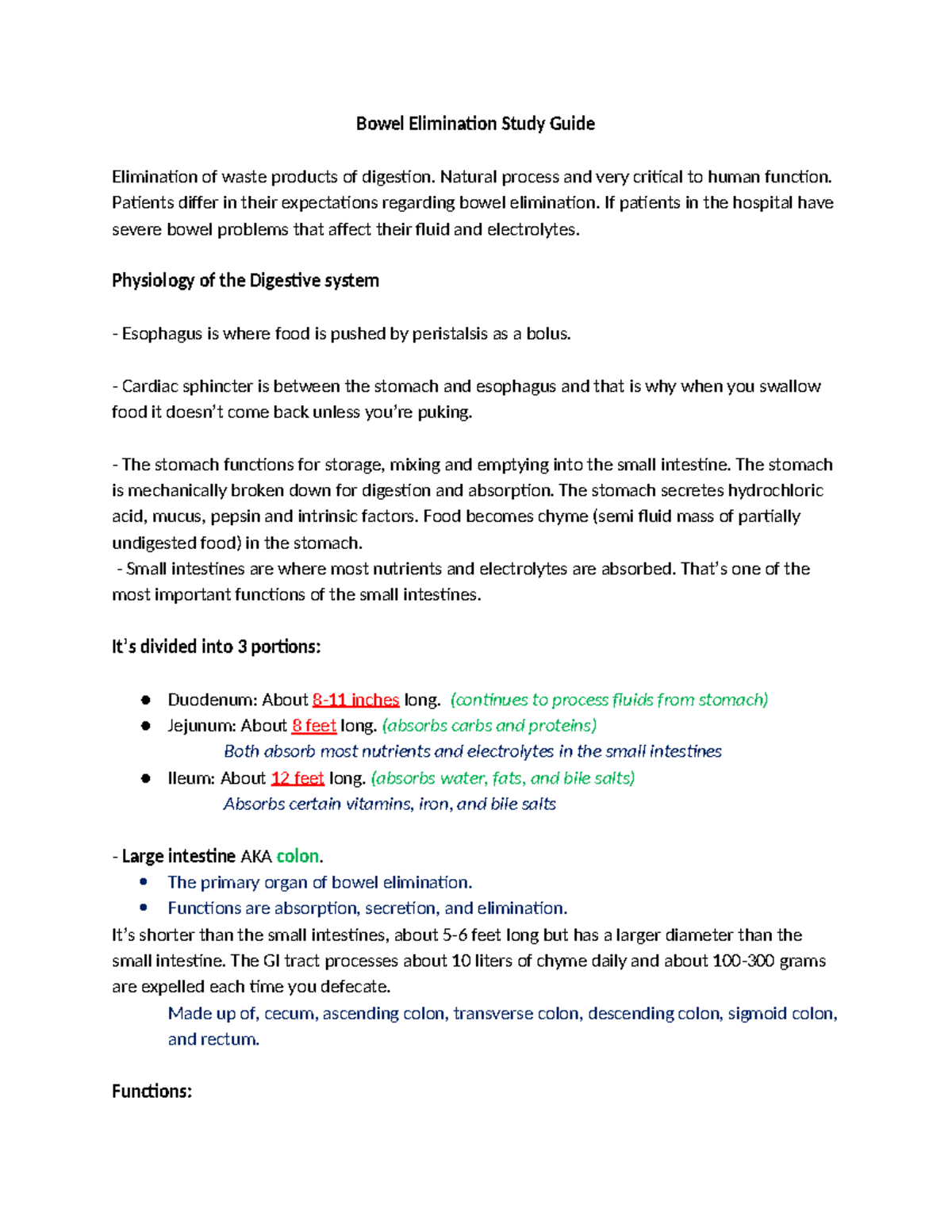 Bowel Elim Study guide - Bowel Elimination Study Guide Elimination of ...