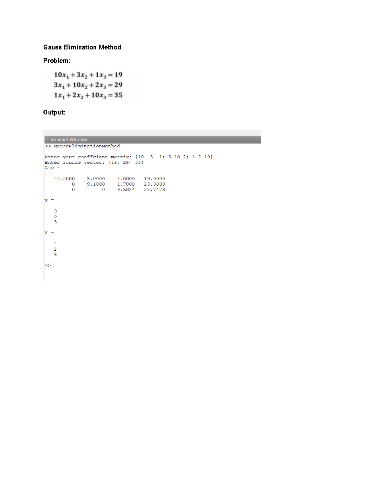 Gauss Elimination Method and Jordan Method Numerical Analysis Lab