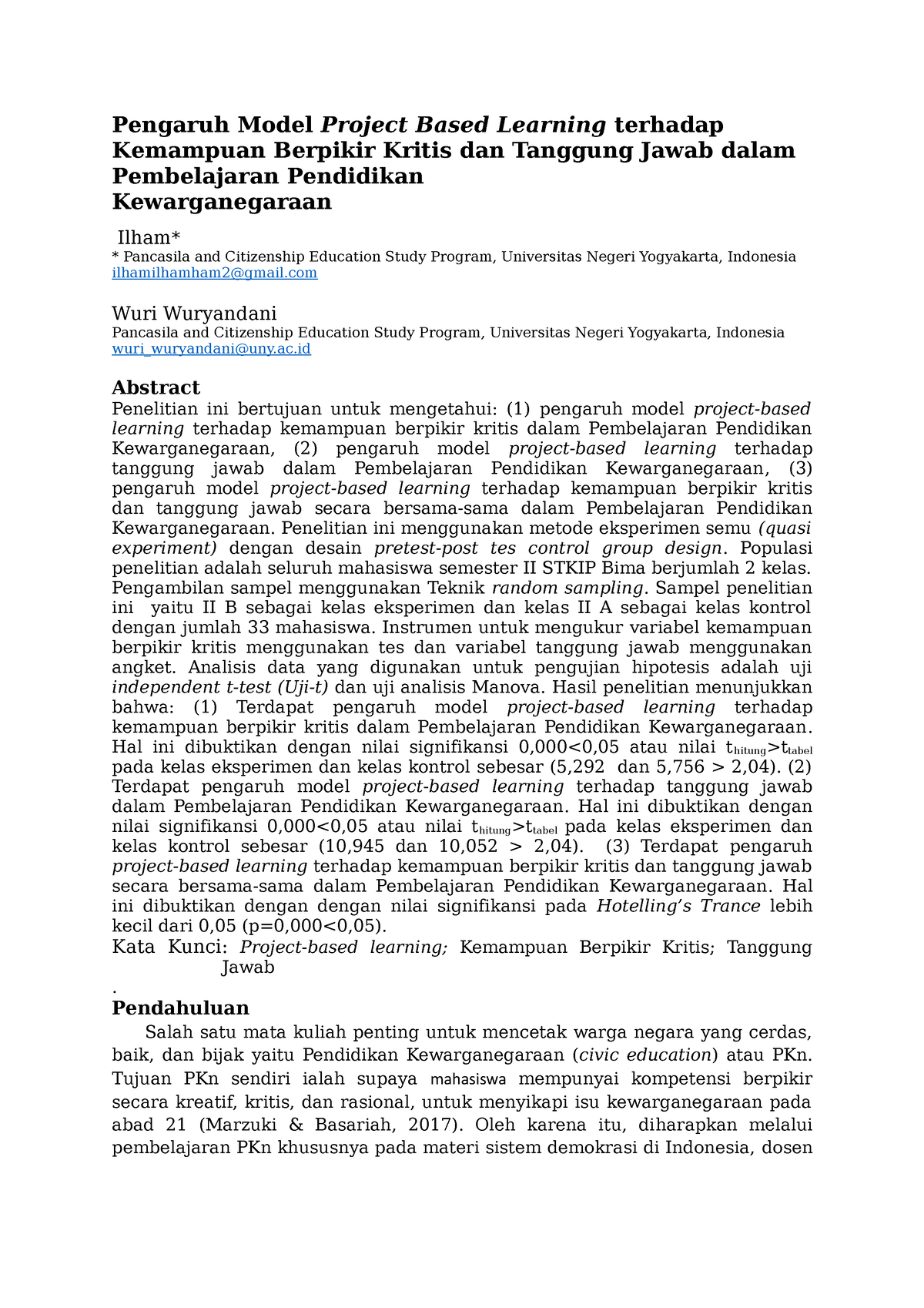 Manuscript JC - Aaaaaaaaaaaaa - Pengaruh Model Project Based Learning ...