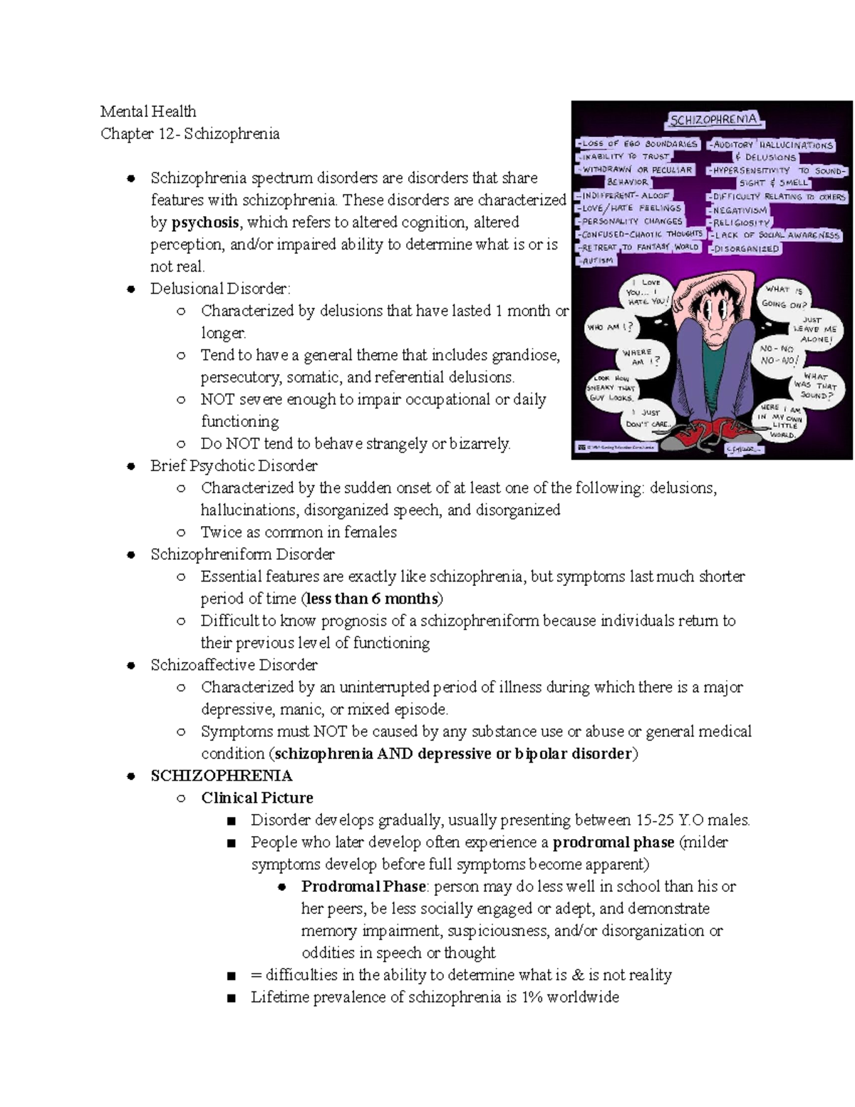 MH Ch. 12- Schizophrenia - Mental Health Chapter 12- Schizophrenia ...