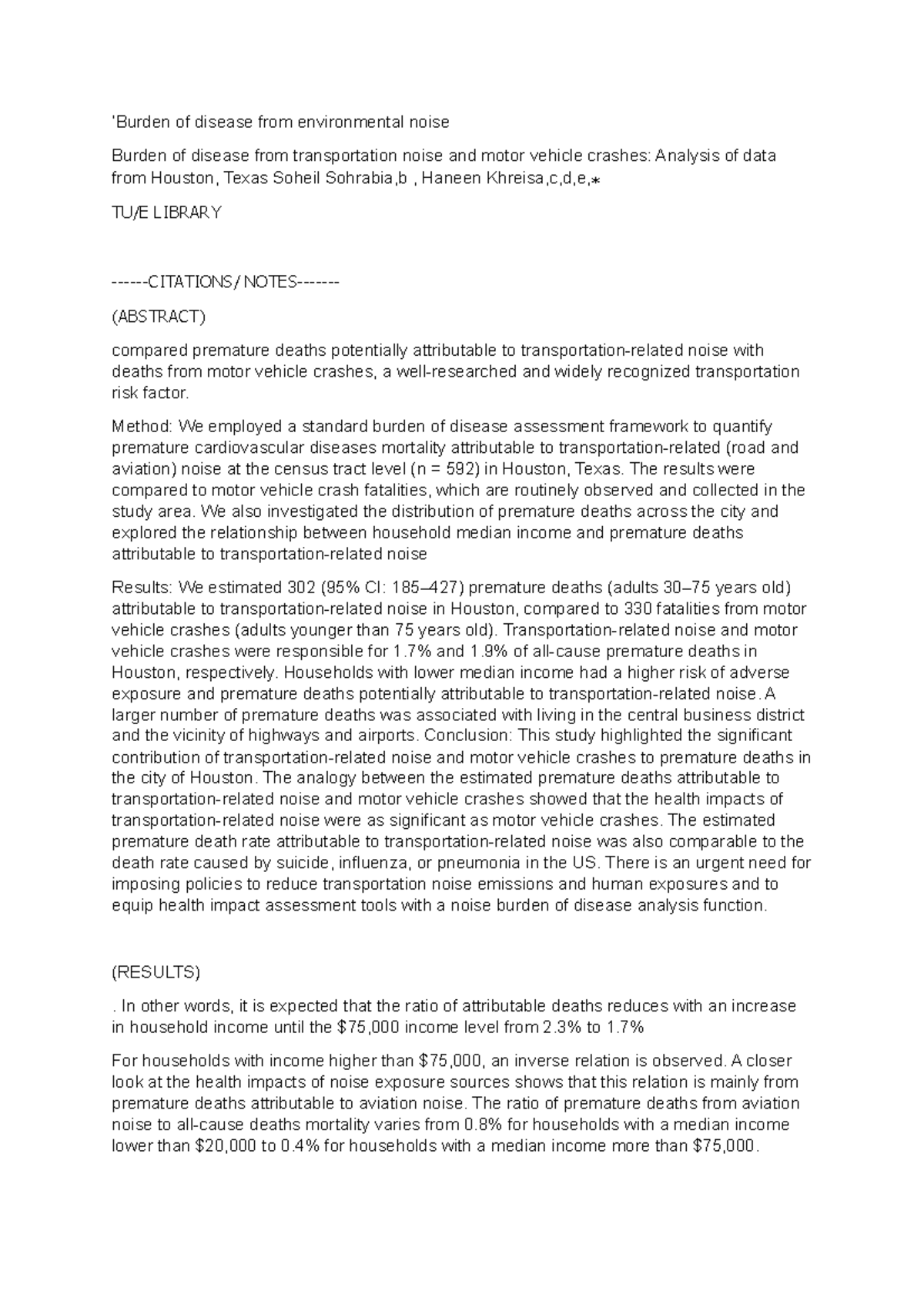 Burden of disease from environmental noise ‘Burden of disease from