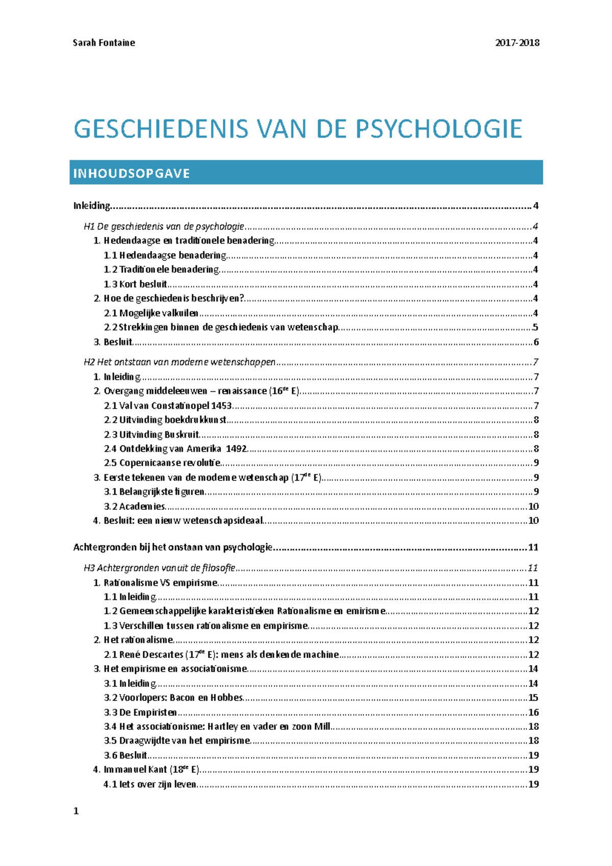 SV Geschiedenis - Sarah Fontaine GESCHIEDENIS VAN DE PSYCHOLOGIE ...