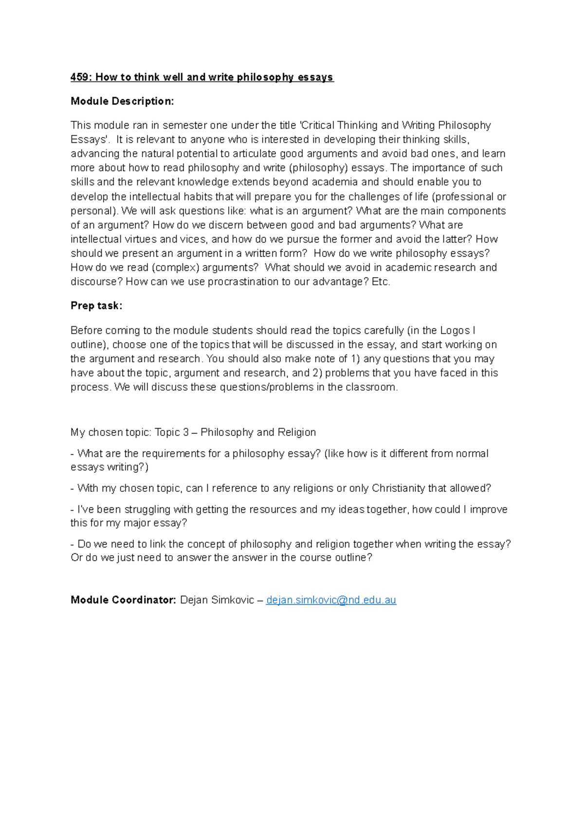 459 How to think well and write philosophy essays Prep Task - 459: How ...