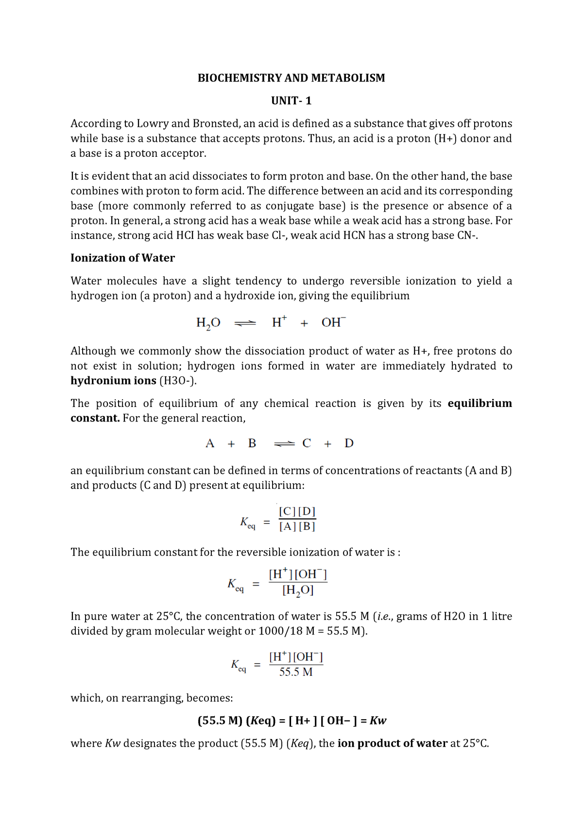 Biochemistry UNIT 1 - Includes carbohydrate, buffer - BIOCHEMISTRY AND ...