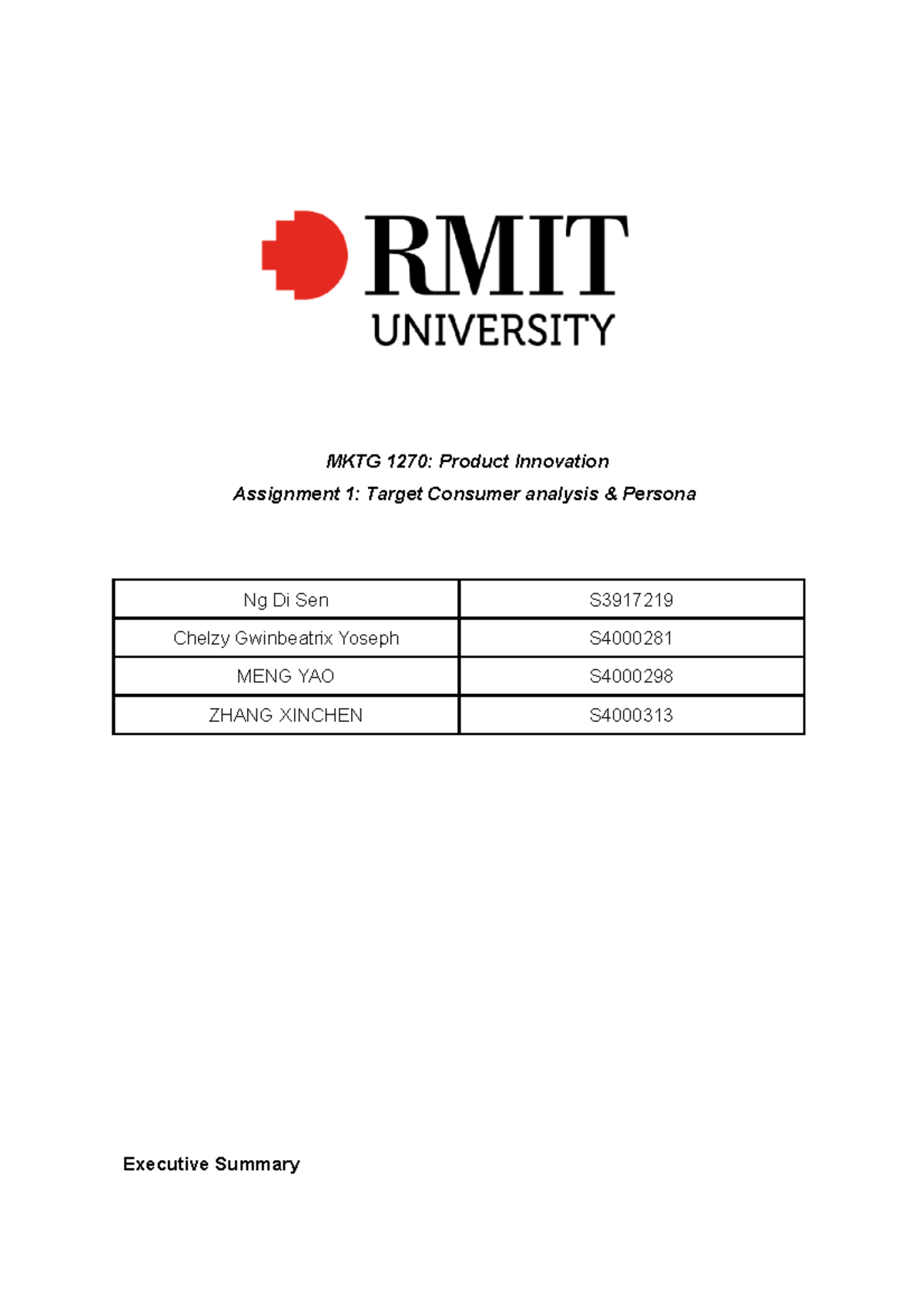 Product Innovation Management Assigment 1 LF01 Group 6 -1 - MKTG 1270 ...