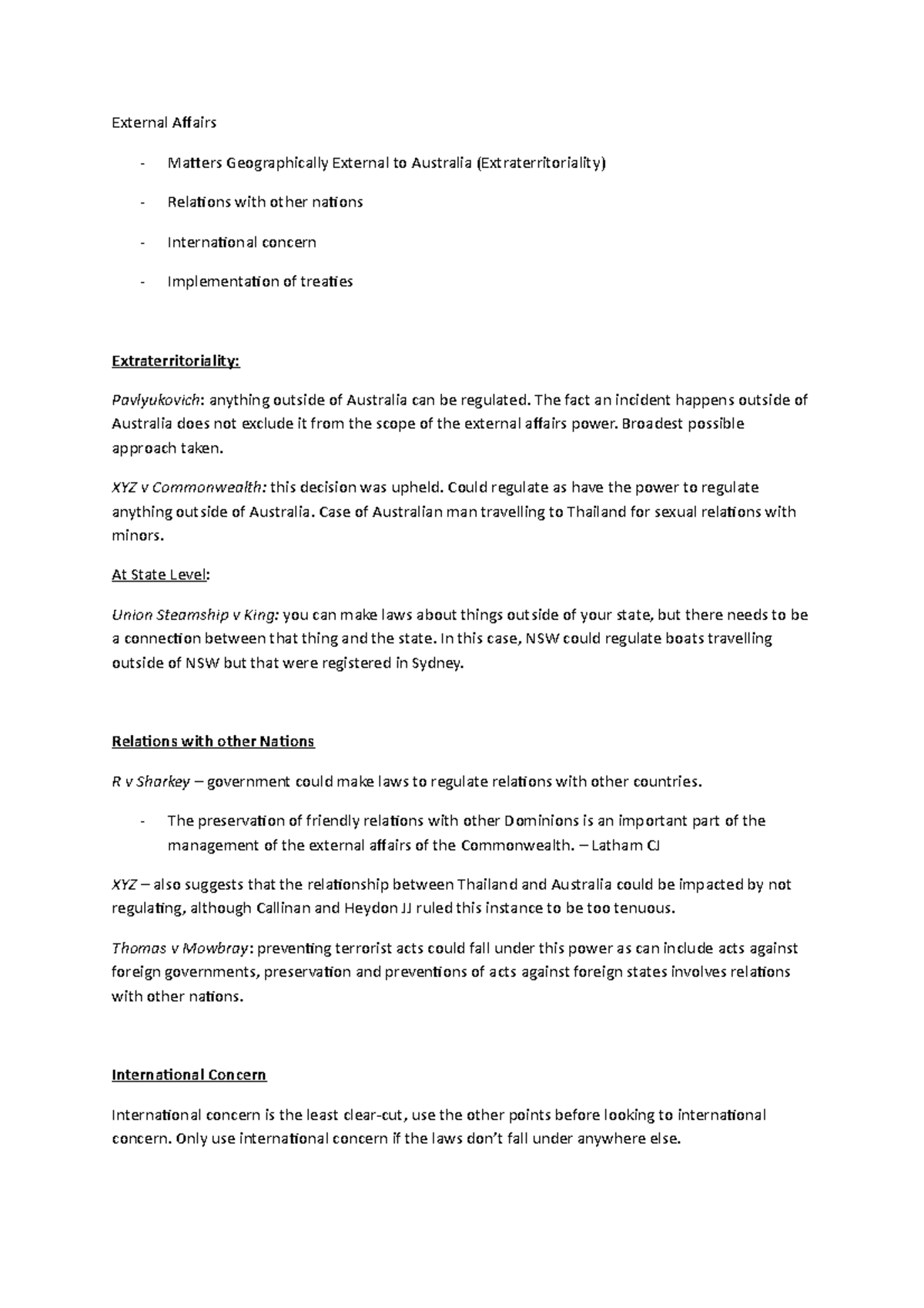 5 External Affairs - Lecture notes 5 - External Affairs Matters ...