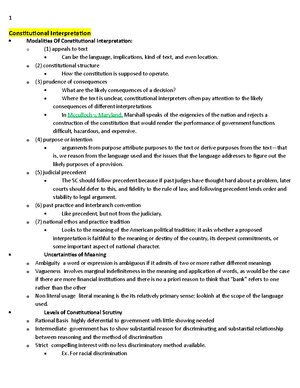 Constitutional Law I Outline - CONSTITUTIONAL LAW I OUTLINE EXAM TIPS ...