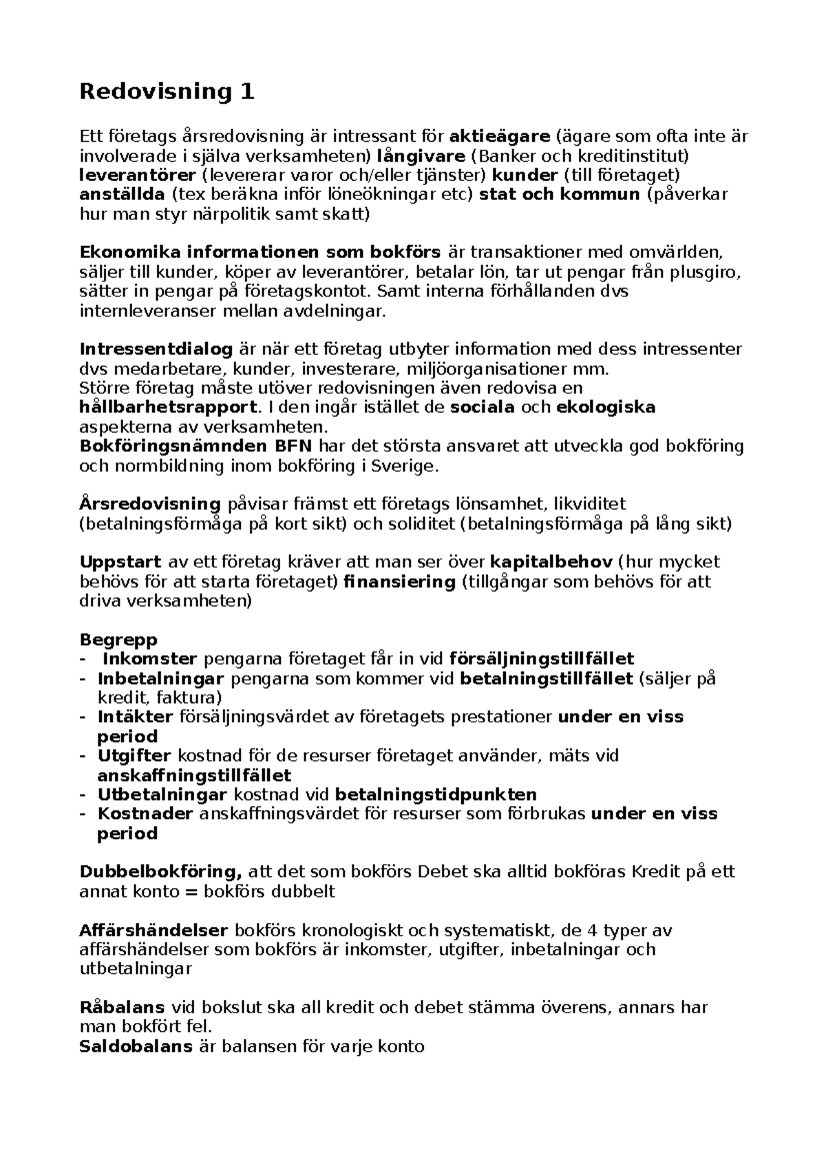 Redovisning 1 sammanfattaningar - FE1403 - SU - StuDocu