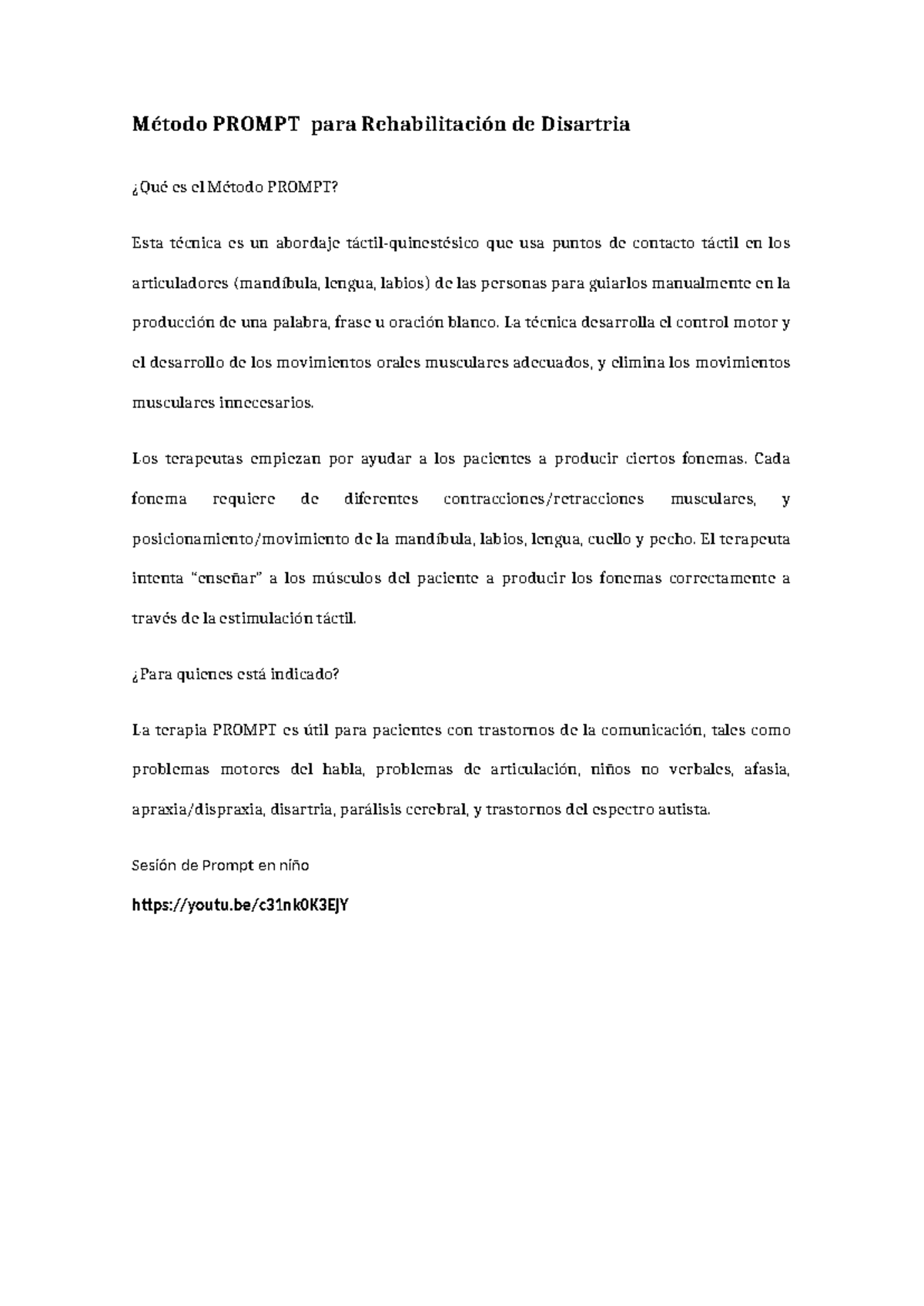Método Prompt para Rehabilitación de Disartria - Método PROMPT para ...