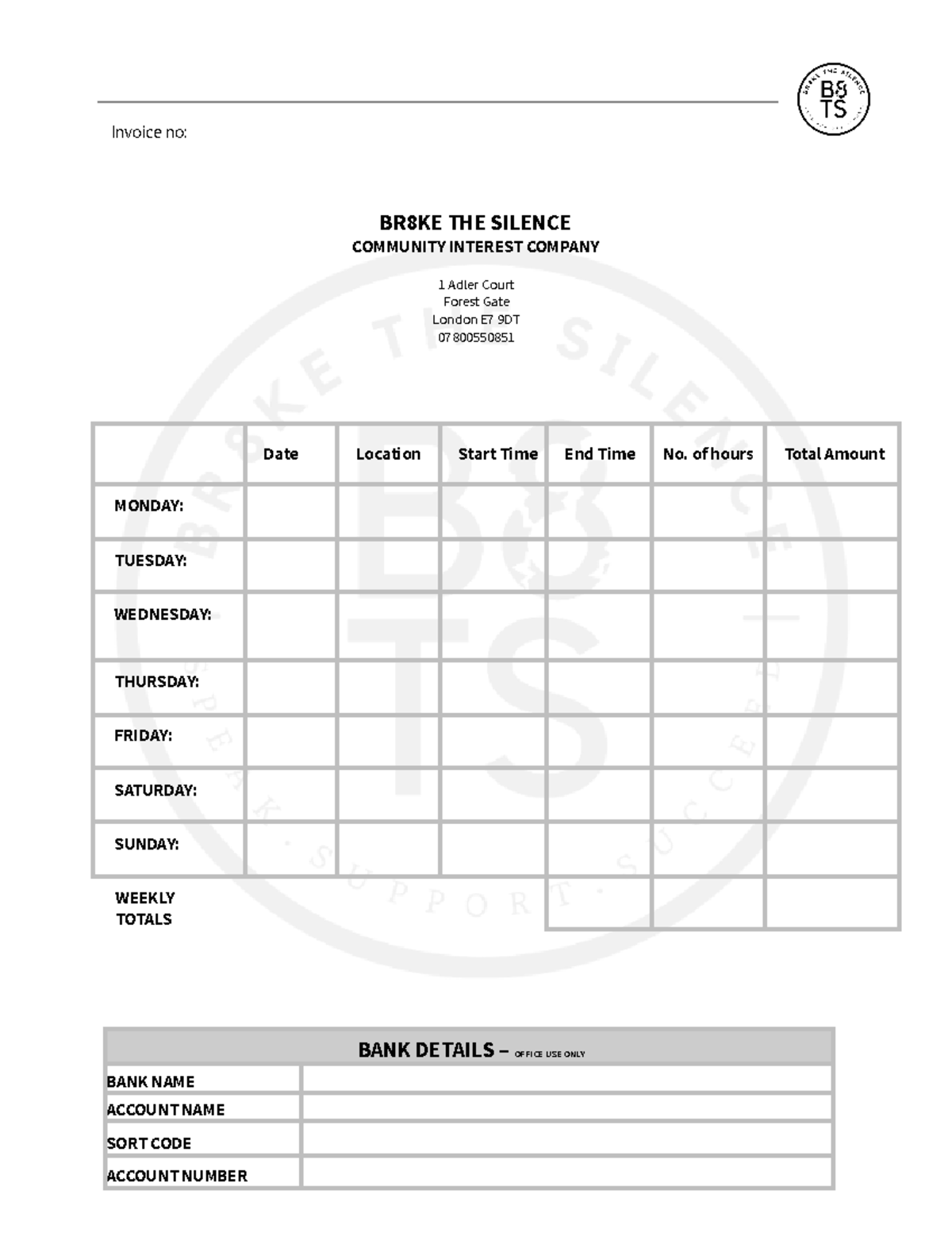 B8TS Invoice Template - Invoice no: BR8KE THE SILENCE COMMUNITY ...
