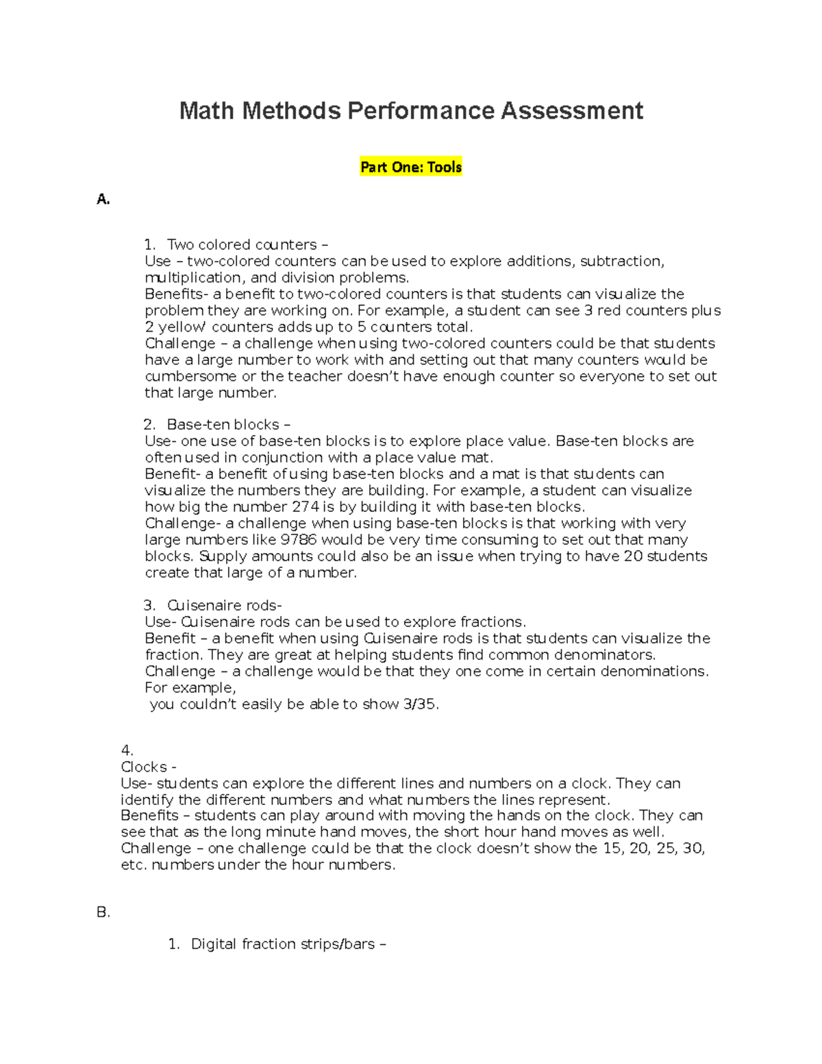 Math task 1 - task 1 - Math Methods Performance Assessment Part One ...