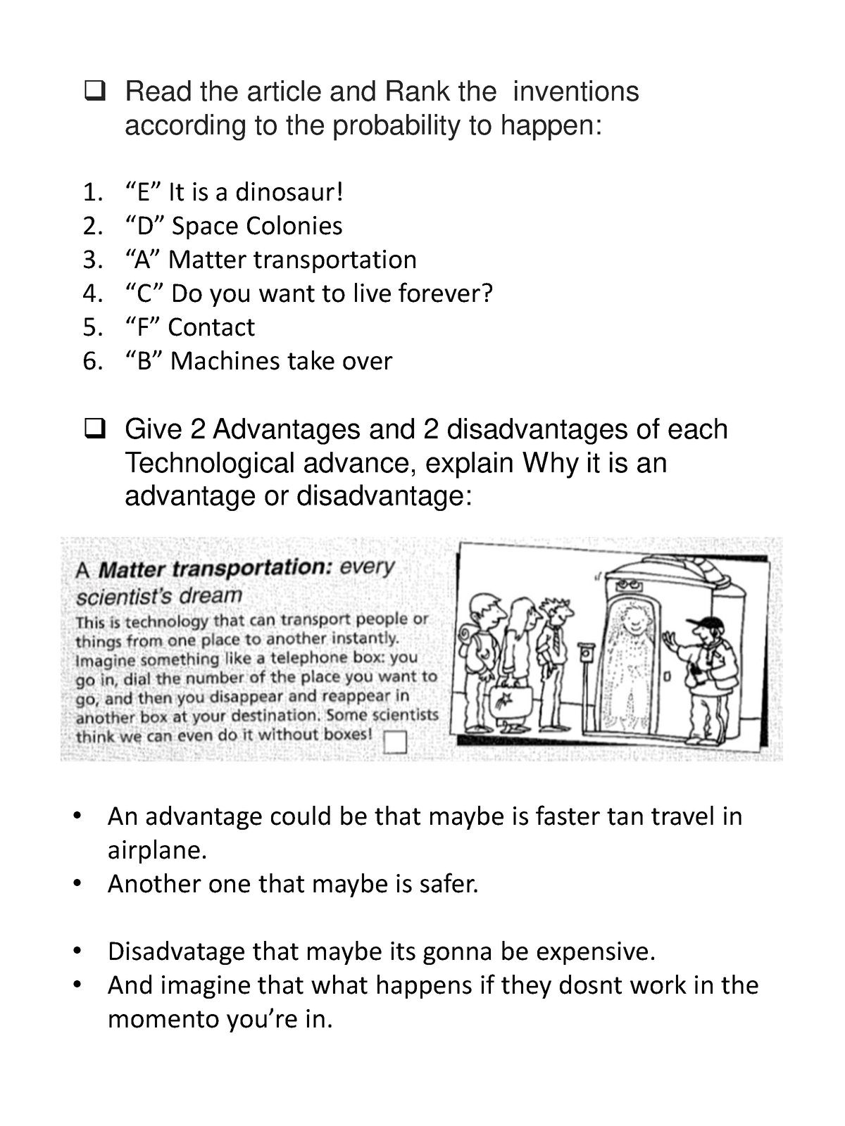 Act. in class - Repaso - Read the article and Rank the inventions ...