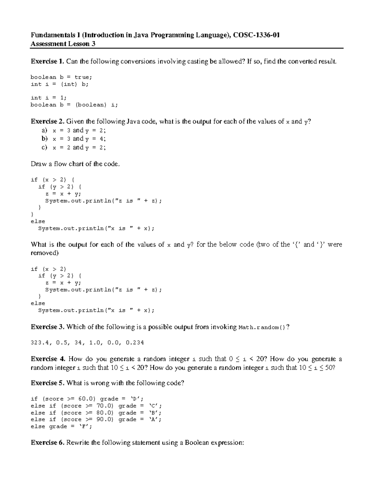 Assessment Lesson 3 - summer 2011 - Fundamentals I (Introduction in ...