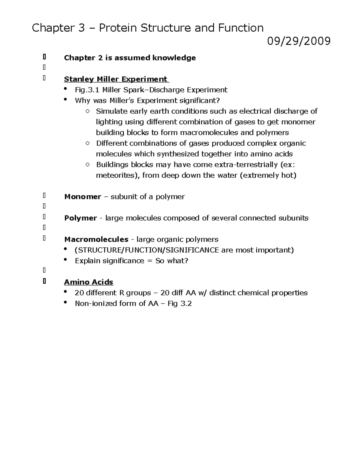 Chapter 3 - 6-1 - Bio notes - Chapter 3 – Protein Structure and ...