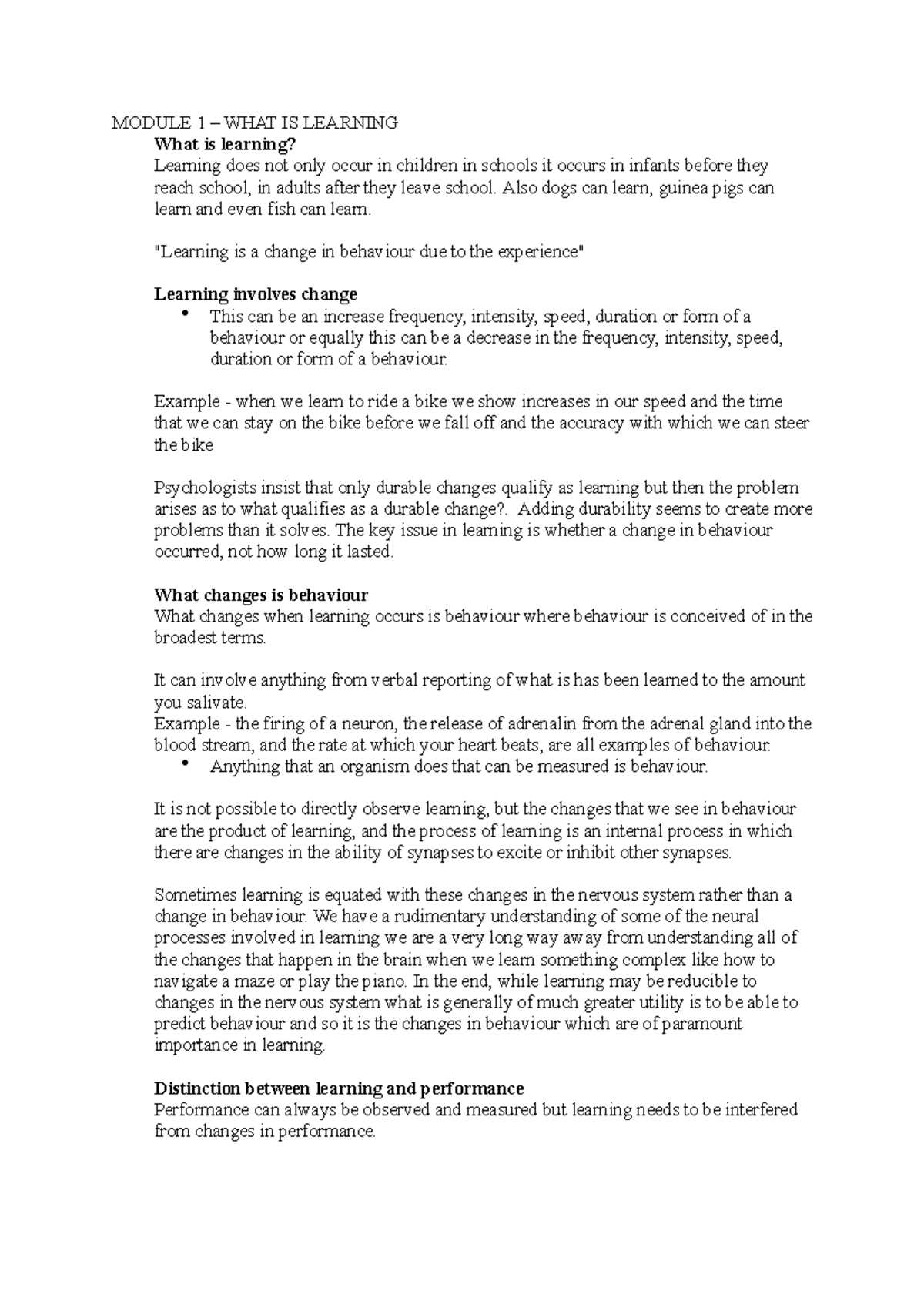 Module 1 - what is learning - MODULE 1 – WHAT IS LEARNING What is ...