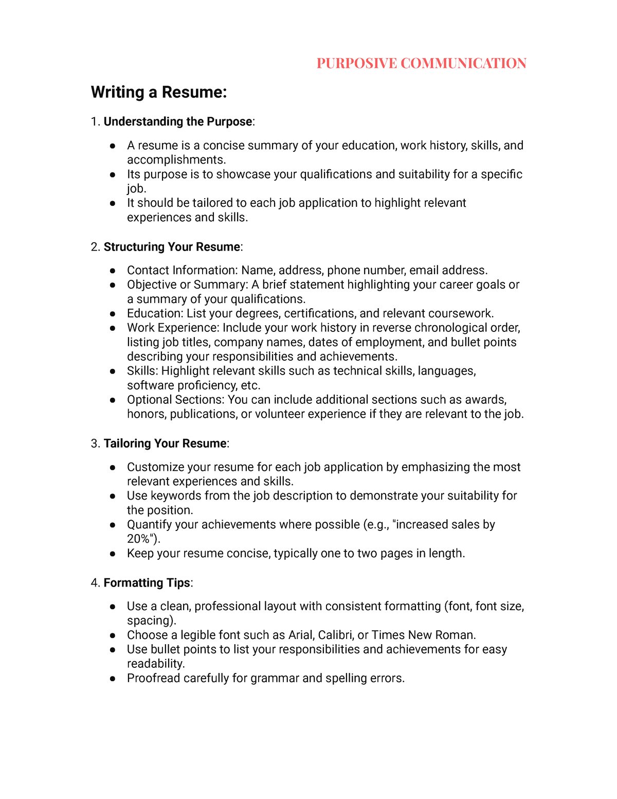 Resume - PURPOSIVE COMMUNICATION Writing a Resume: Understanding the ...