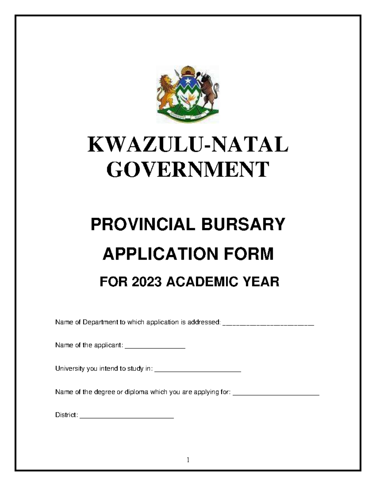 Kwazulu Natal Government Bursary Application Form 2023 - KWAZULU-NATAL