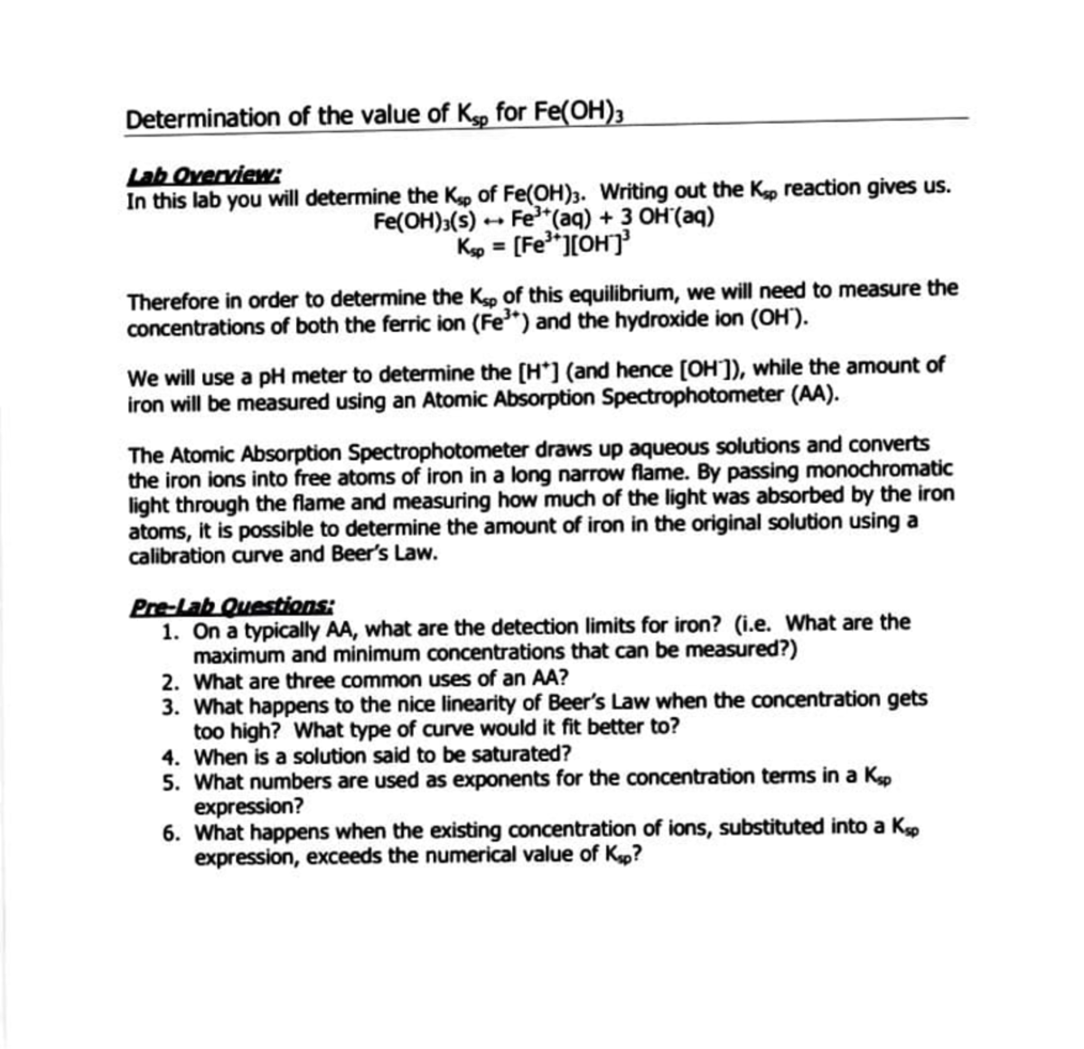 Determination of the value of Ksp for Fe OH3 LAB - Determination of the ...