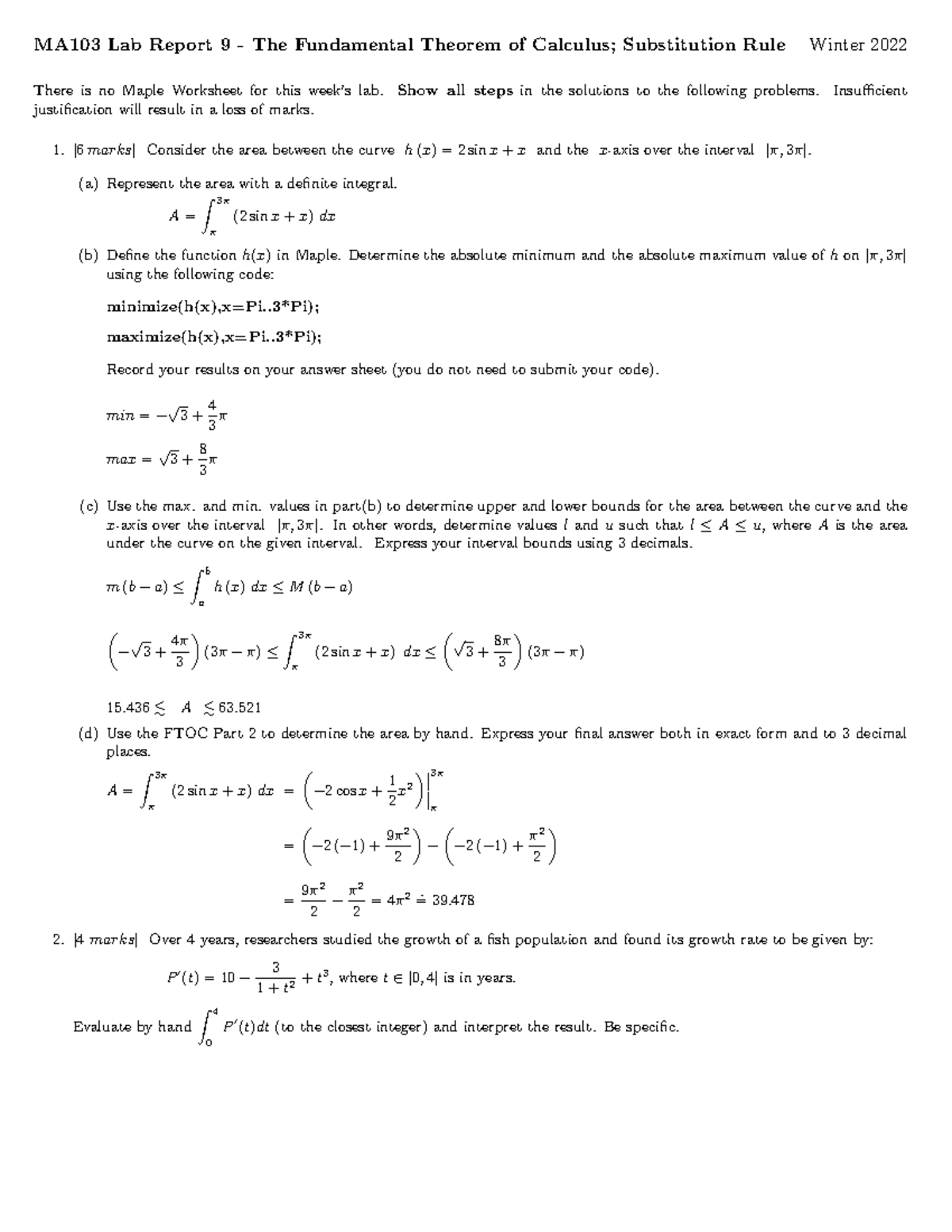 Ma103 Lab 9 Solutions - Ma103 Lab Report 9 - The Fundamental Theorem Of 