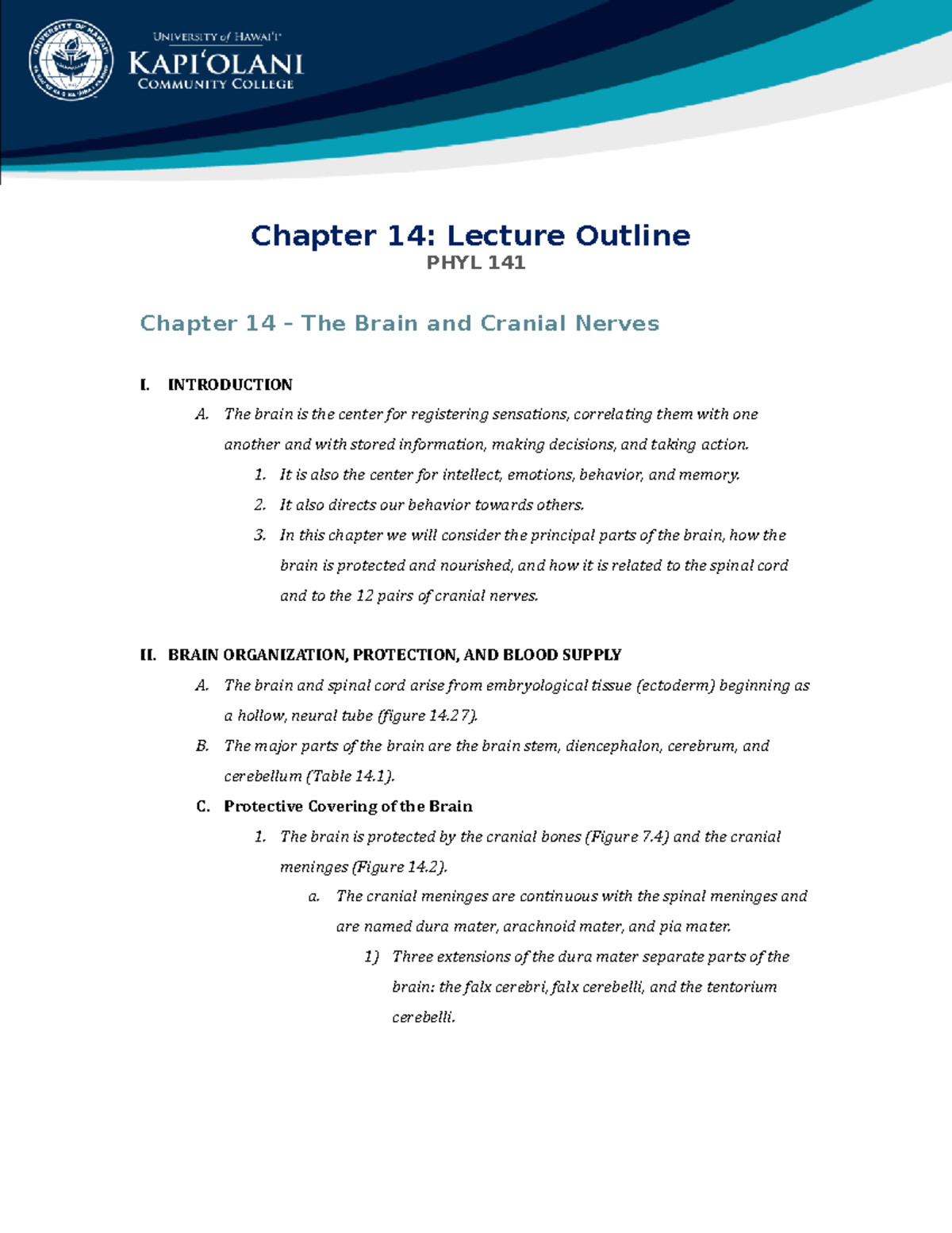 Ch 14 - Lecture Outline - Chapter 14: Lecture Outline PHYL 141 Chapter ...