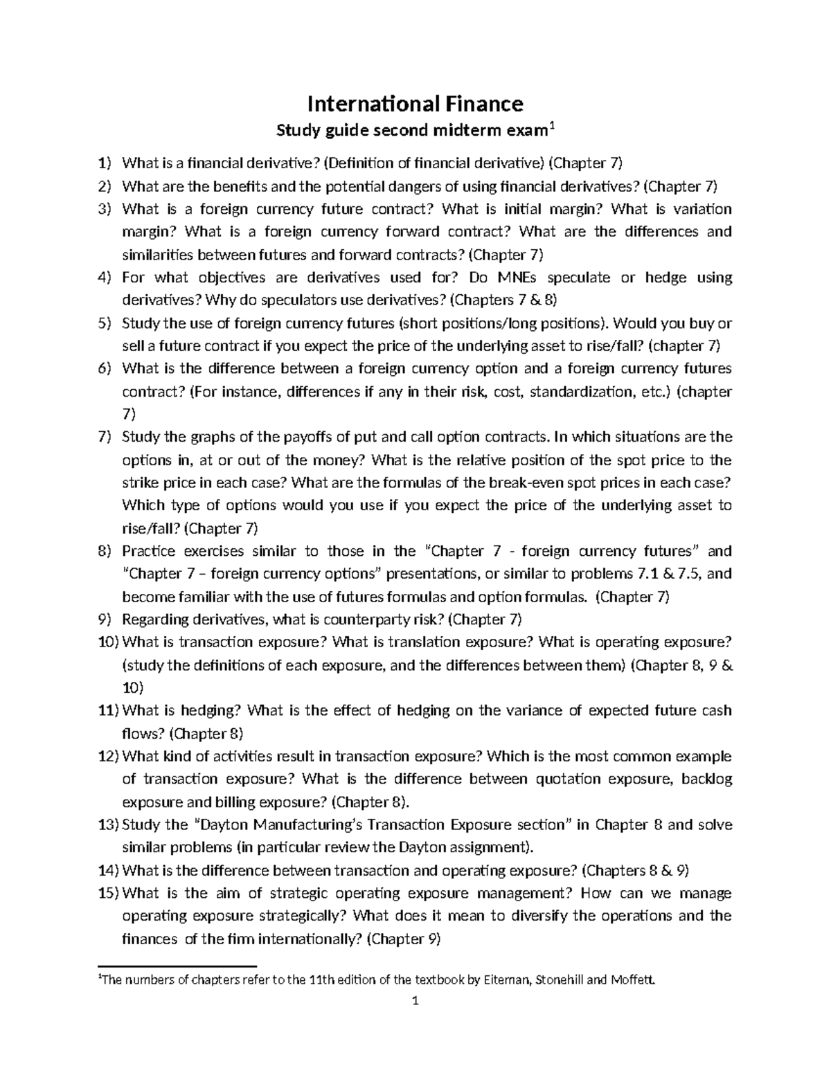 Study guide for midterm 2 - International Finance Study guide second ...