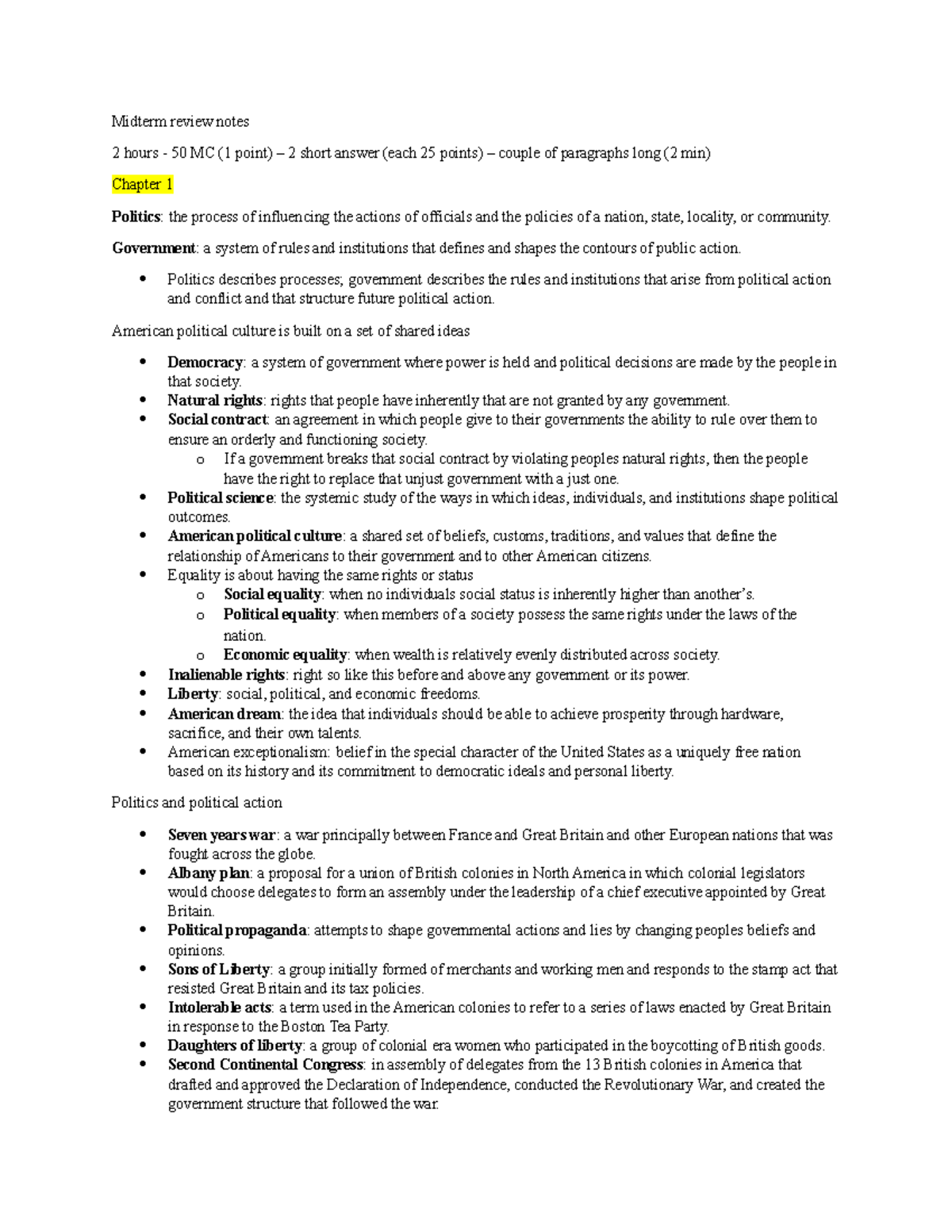 Midterm review notes - POLS 1150 - SLU - Studocu