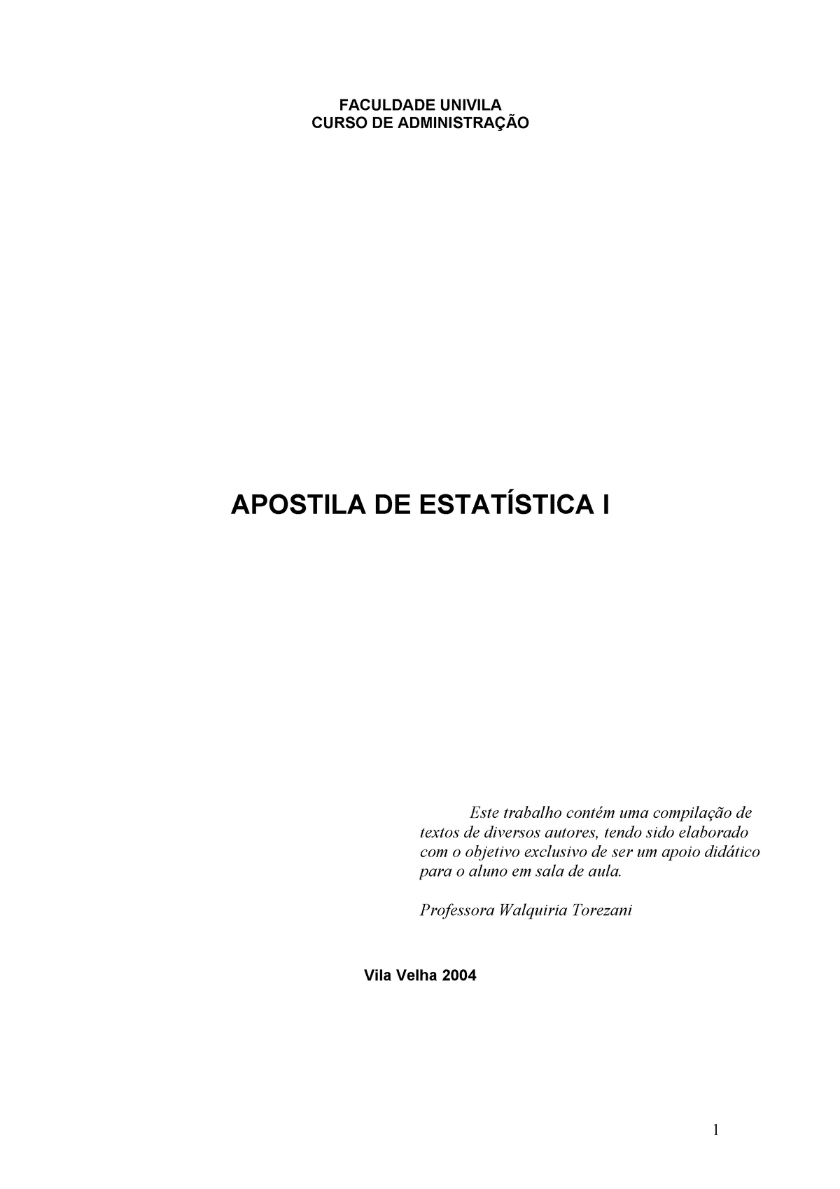 Apostila DE Estat Stica - FACULDADE UNIVILA CURSO DE ADMINISTRA«√O ...