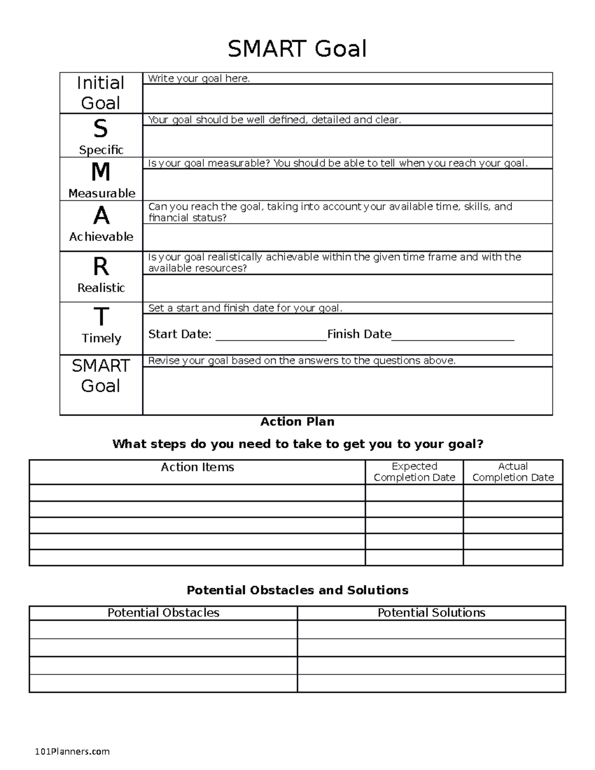 Smart Goals Worksheet with action plan - SMART Goal Initial Goal Write ...