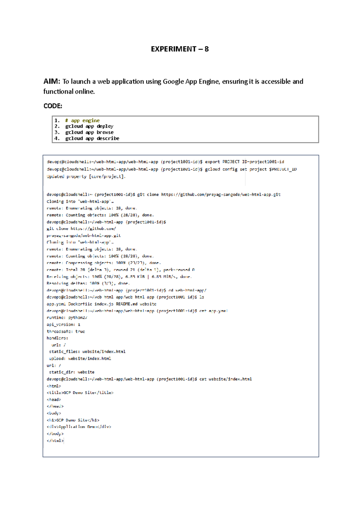 Dsccexp 8 - DSCC experiment 8: deploying an application on google cloud ...