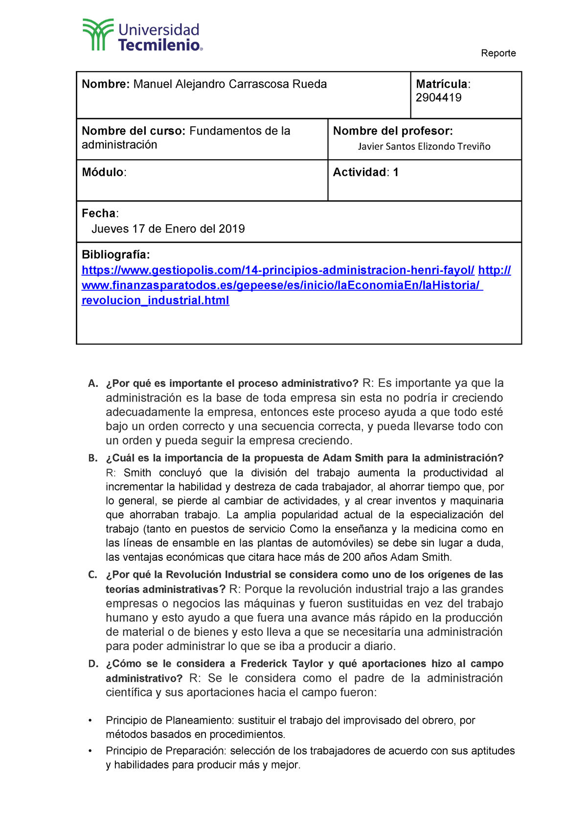 Actividad 1 Administracion Reporte Nombre Manuel Alejandro Carrascosa ...