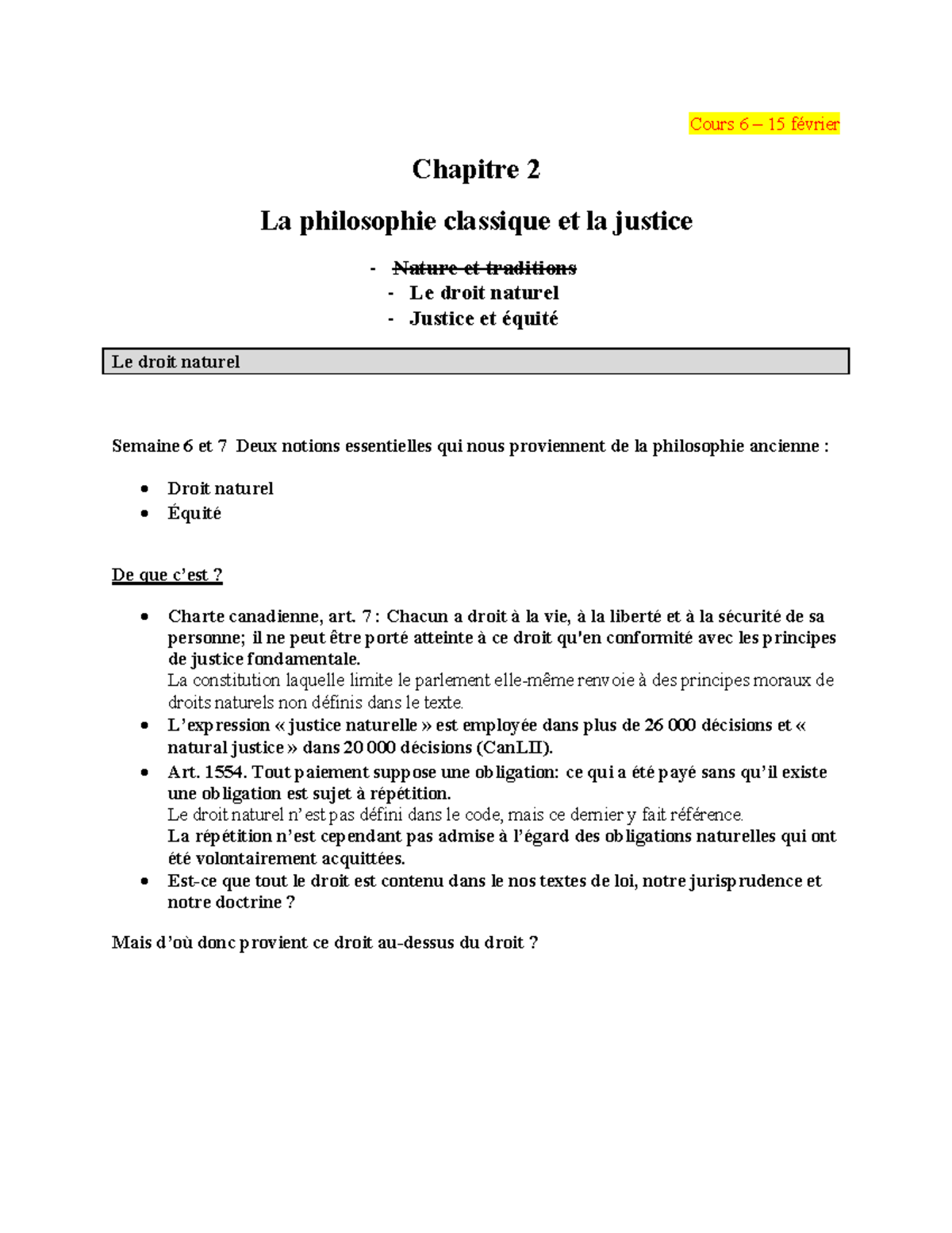 Fondements - La philosophie classique et la justice - Cours 6 – 15 ...