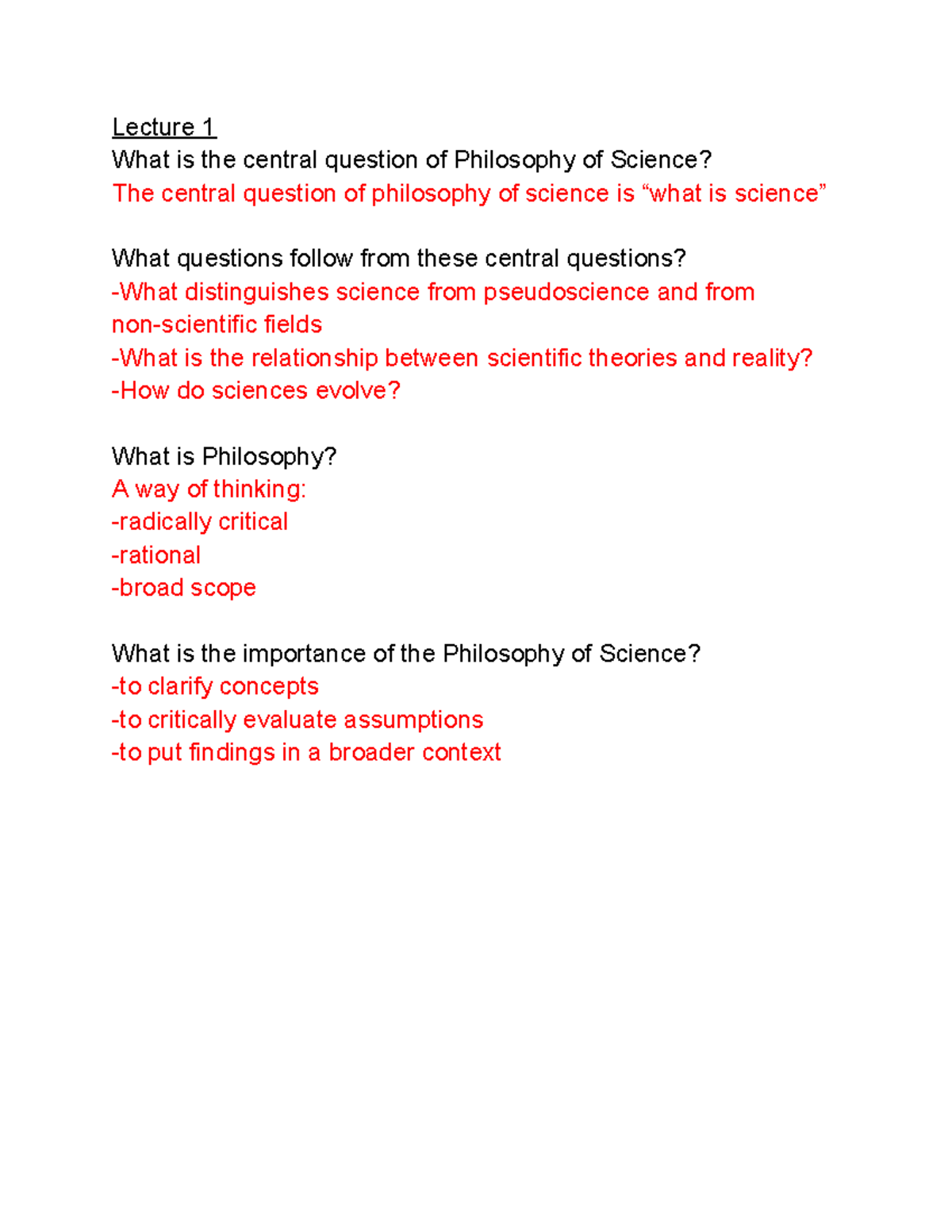 Philosophy questions - practice - Lecture 1 What is the central ...