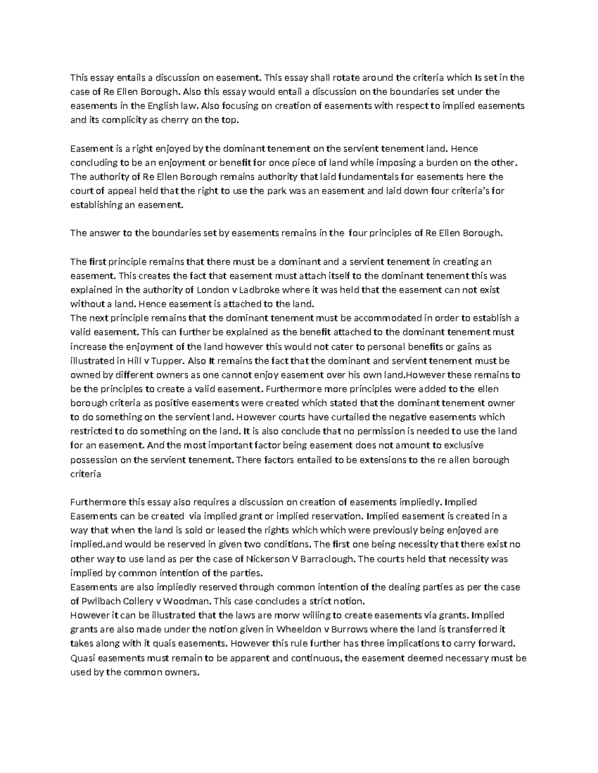 Easement essay Land law This essay entails a discussion on easement