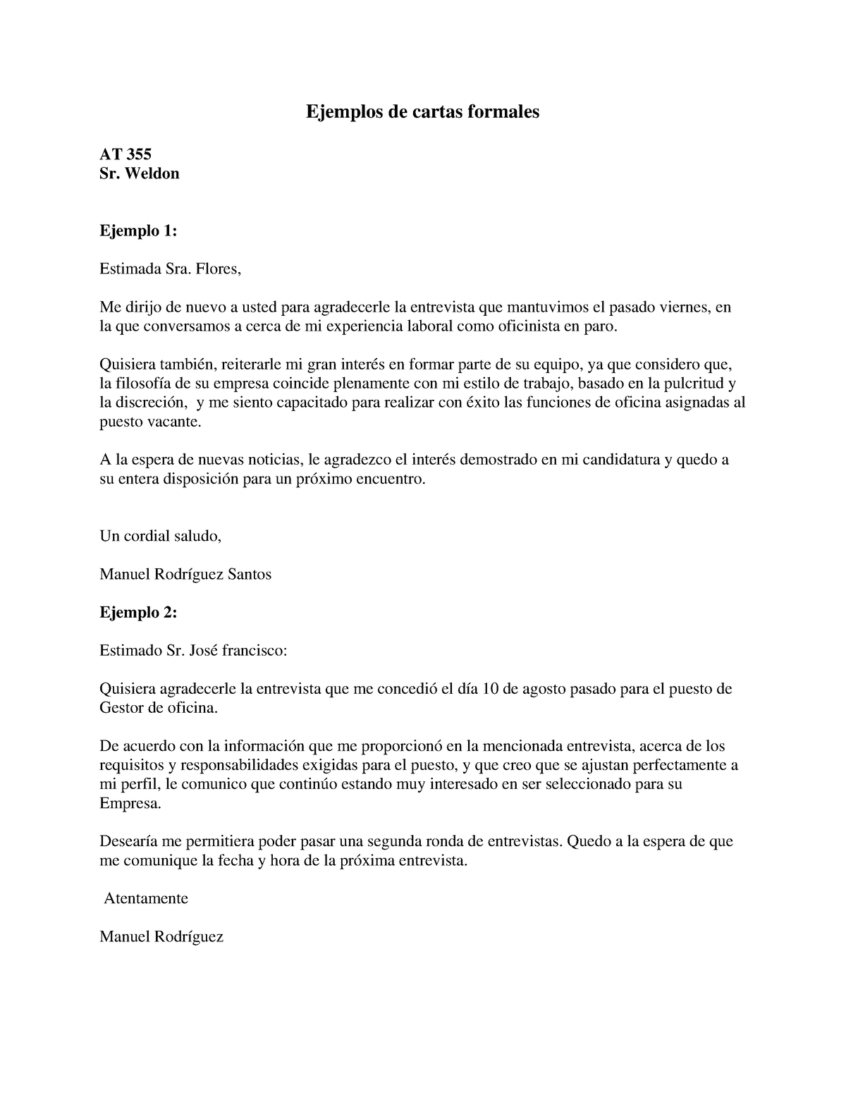 Ejemplos De Correos Formales - Ejemplos De Cartas Formales AT 355 Sr ...